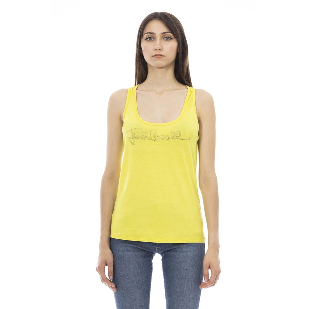 Rhinestone-Logo Tank Tank Top — Yellow