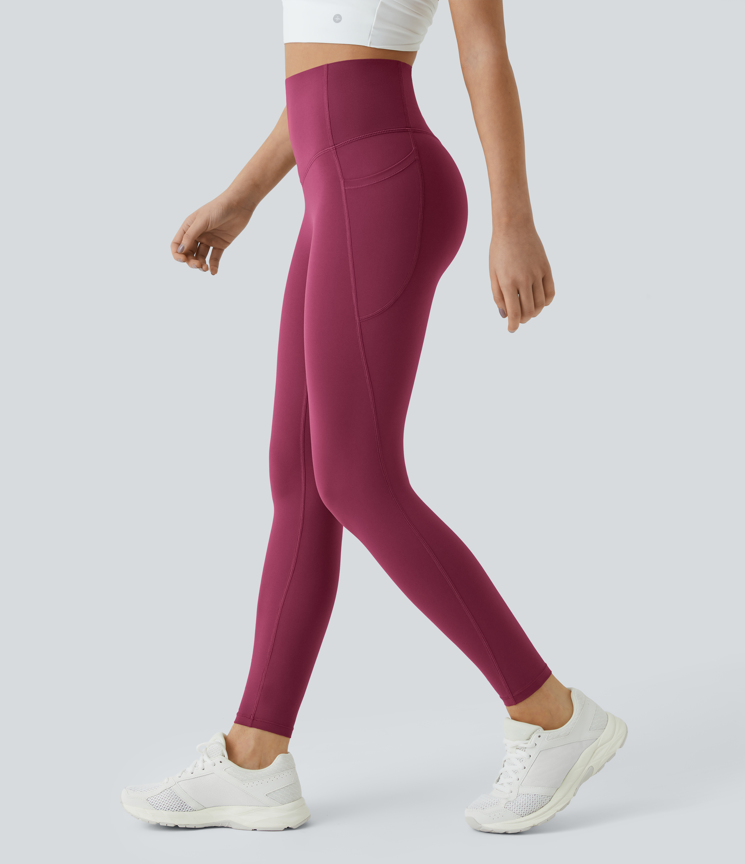 UltraSculpt™ SoCinched High Waisted Tummy Control Pocket Shaping Training Leggings  - Red Plum