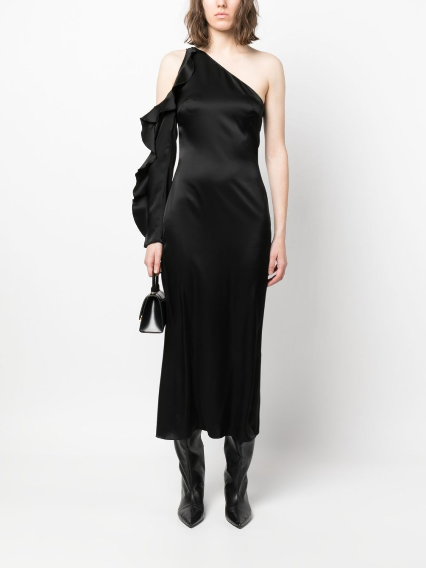 - Ruffle Detail One Shoulder Midi Dress