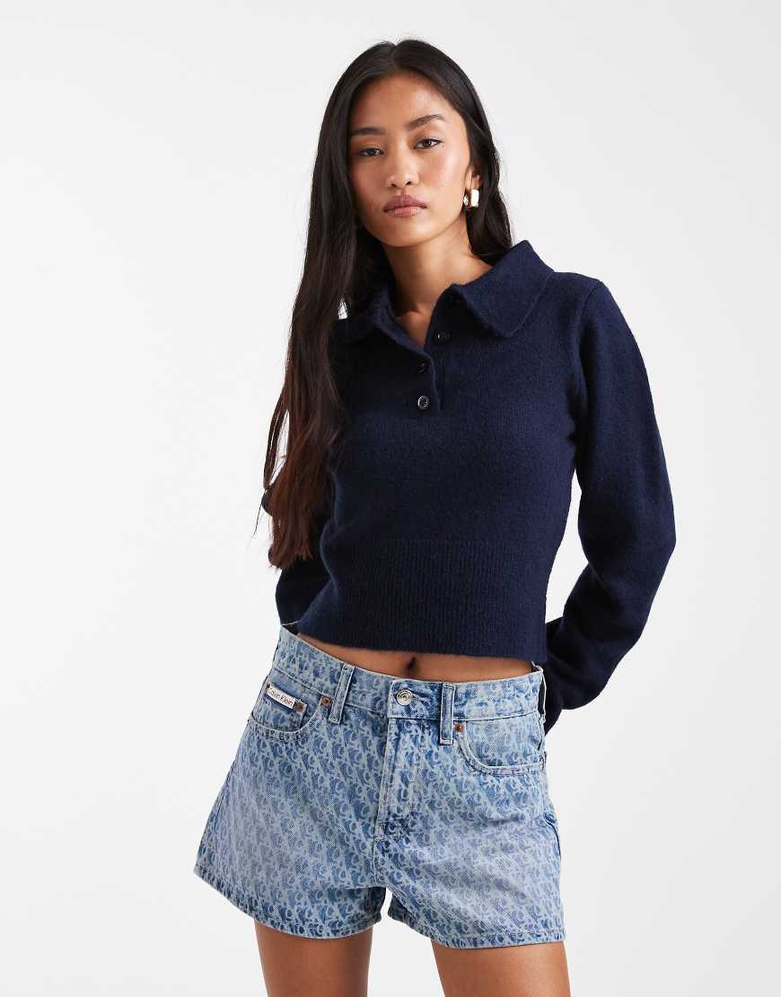 90s denim shorts with faded monogram print-Blue
