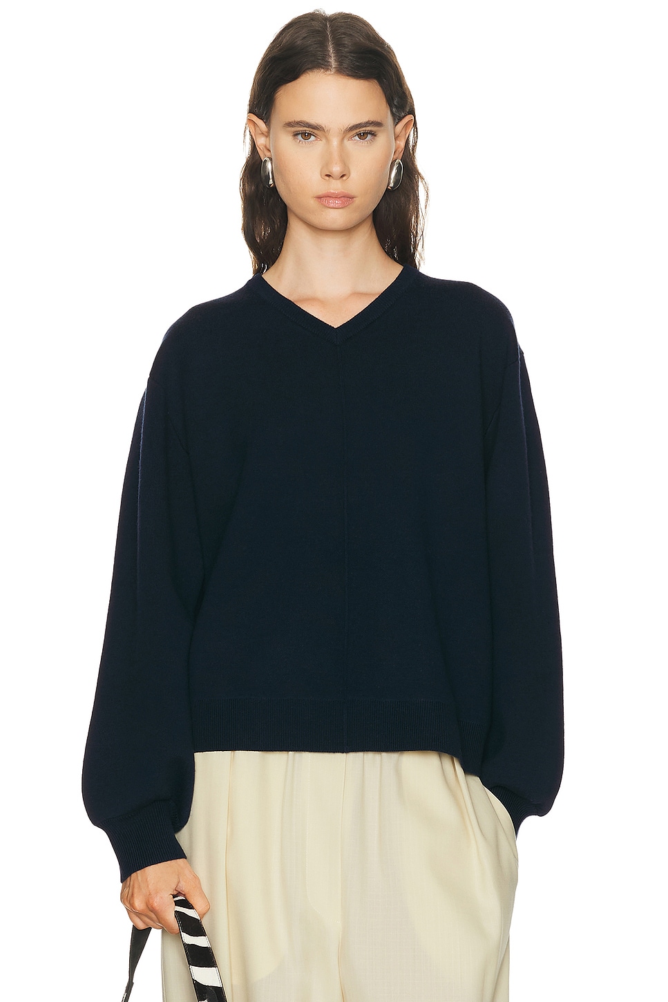 EAVES Zooey Double Faced V-neck Sweater in Navy - Navy. M also in L, S, XL