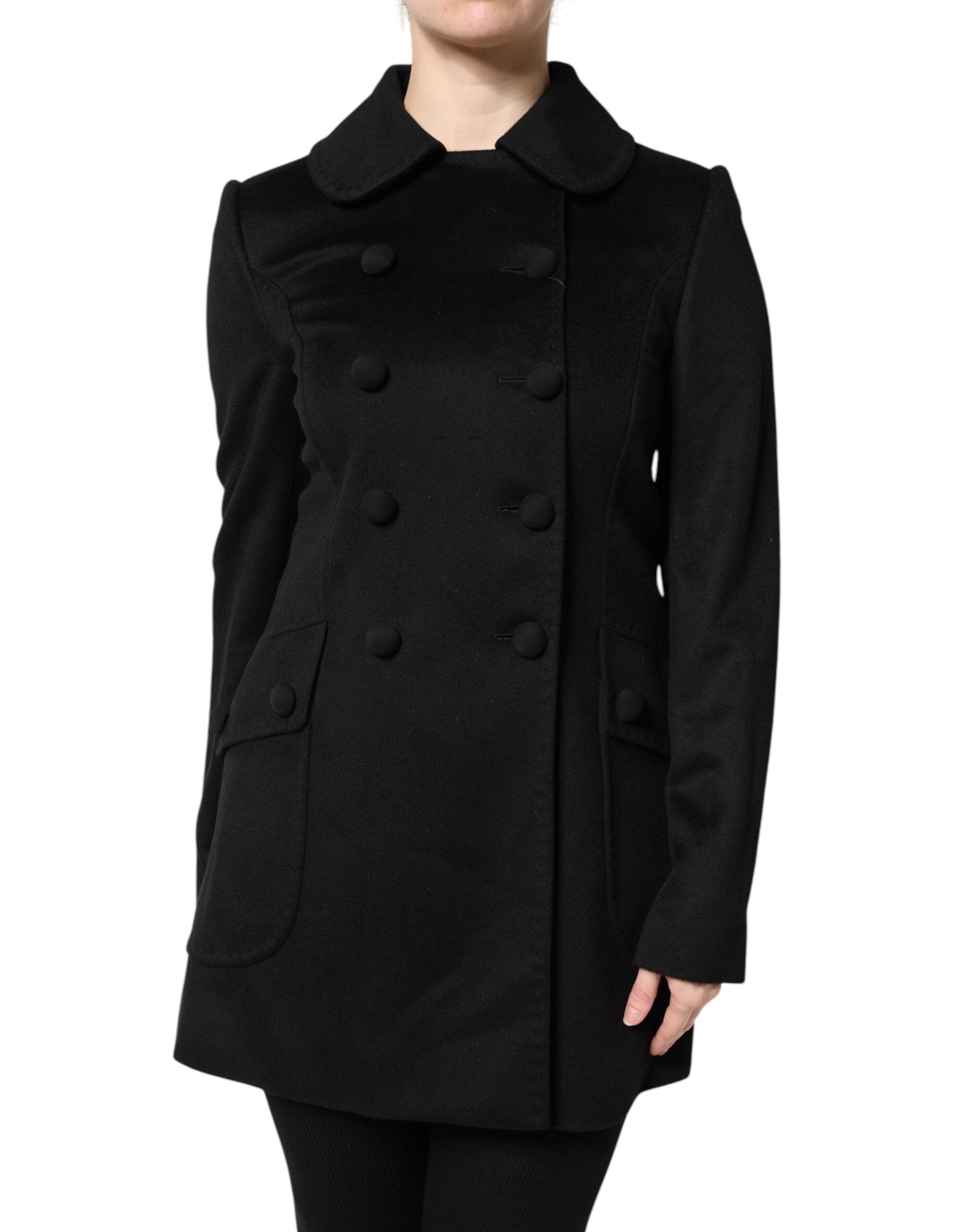 Virgin Wool Double-Breasted Coat — Black