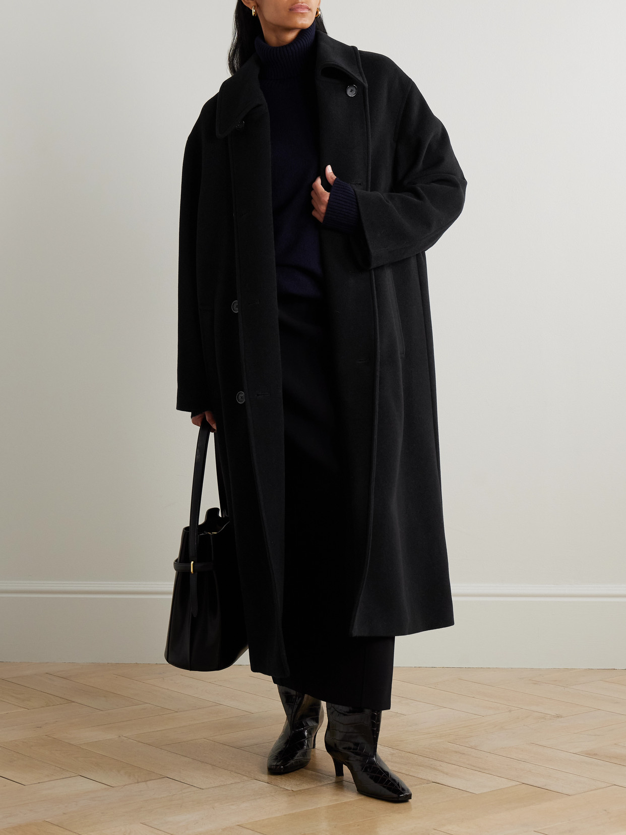 Shield Oversized Double-breasted Wool-blend Coat - Black