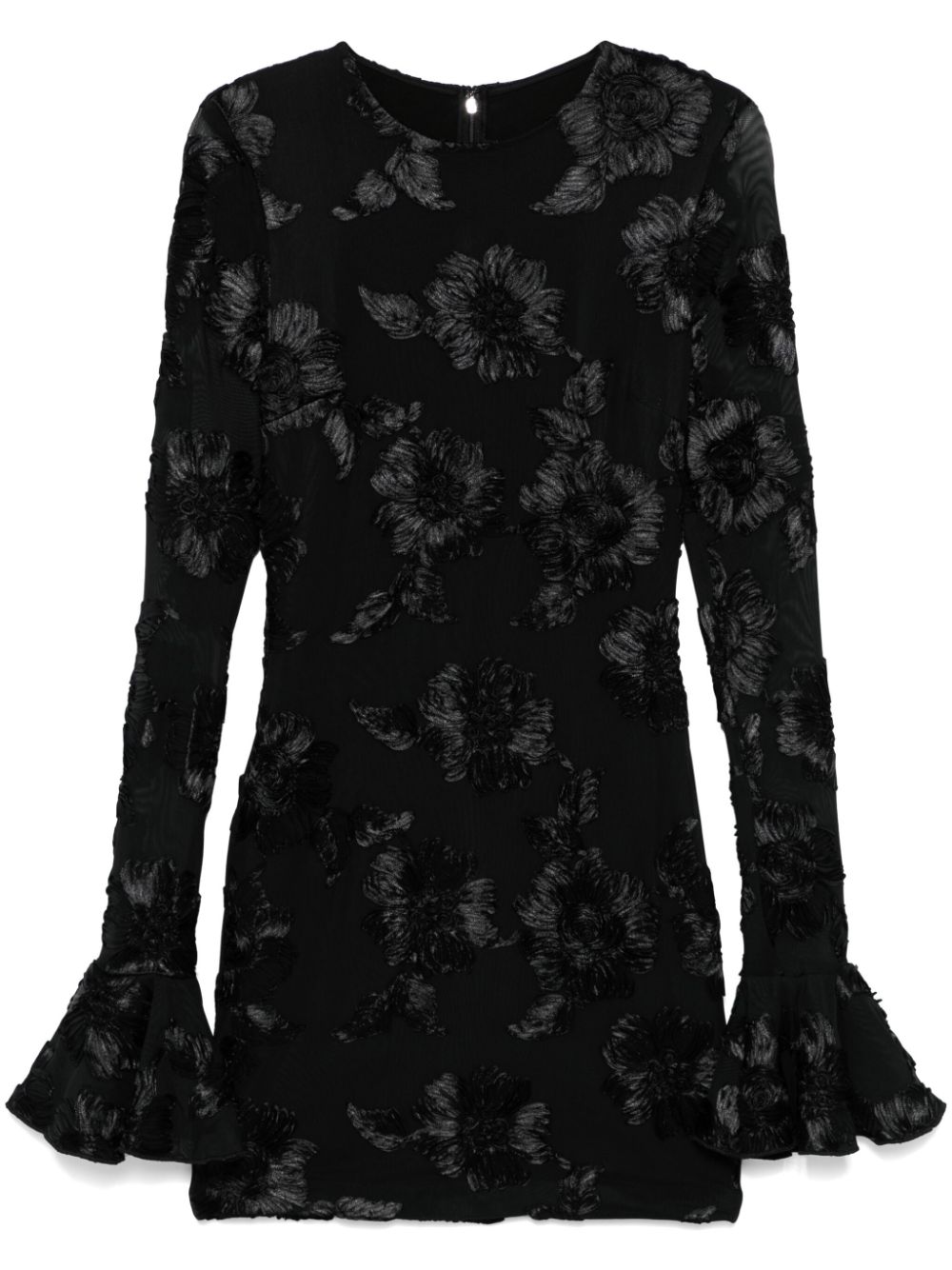 Floral-embroidered mesh mini dress - Black