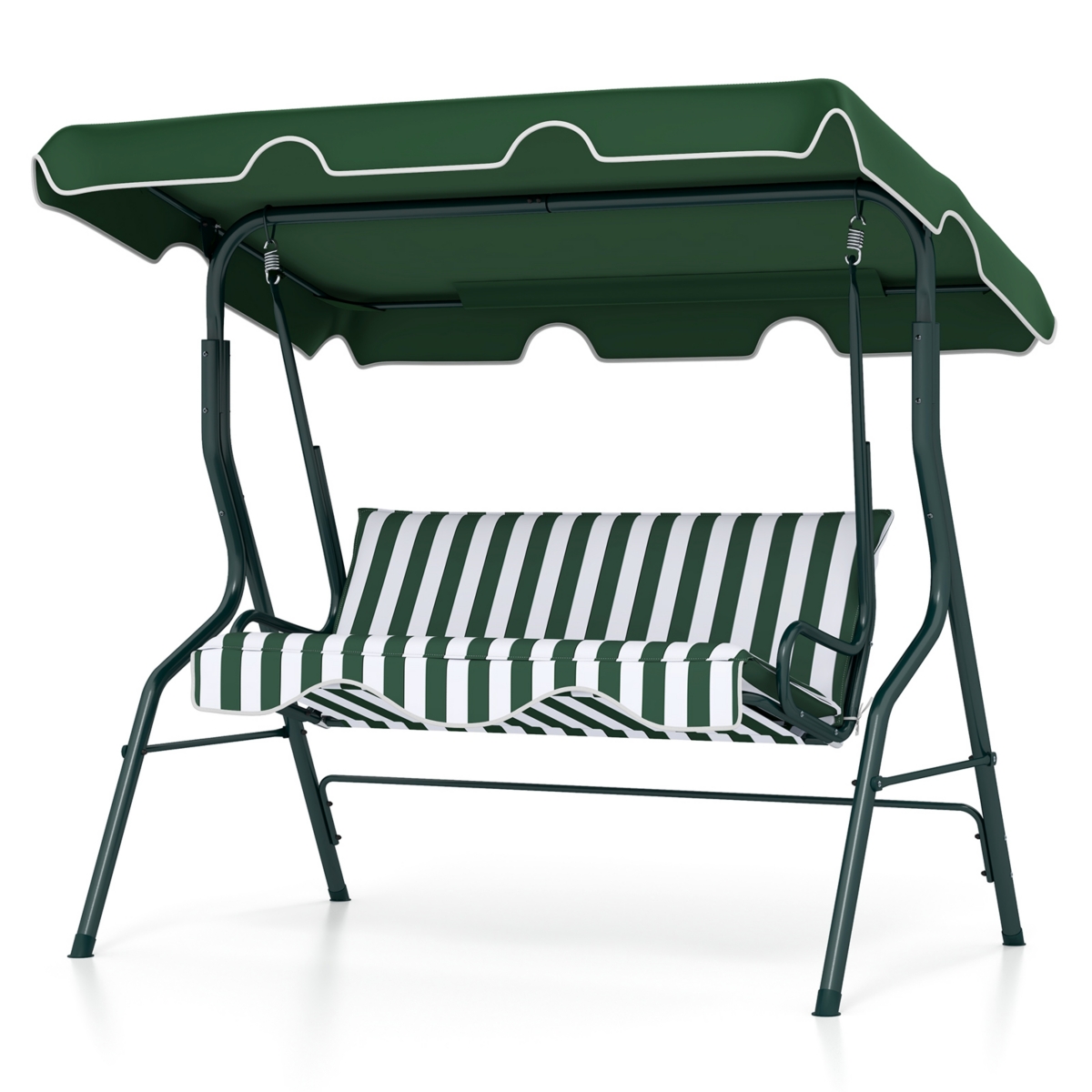3 Seats Patio Canopy Steel Frame Swing Glider Hammock Cushioned Backyard Green - Green