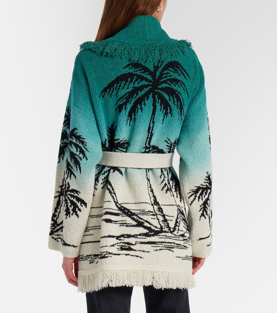 Wave Bloom fringed cotton-blend jacquard cardigan