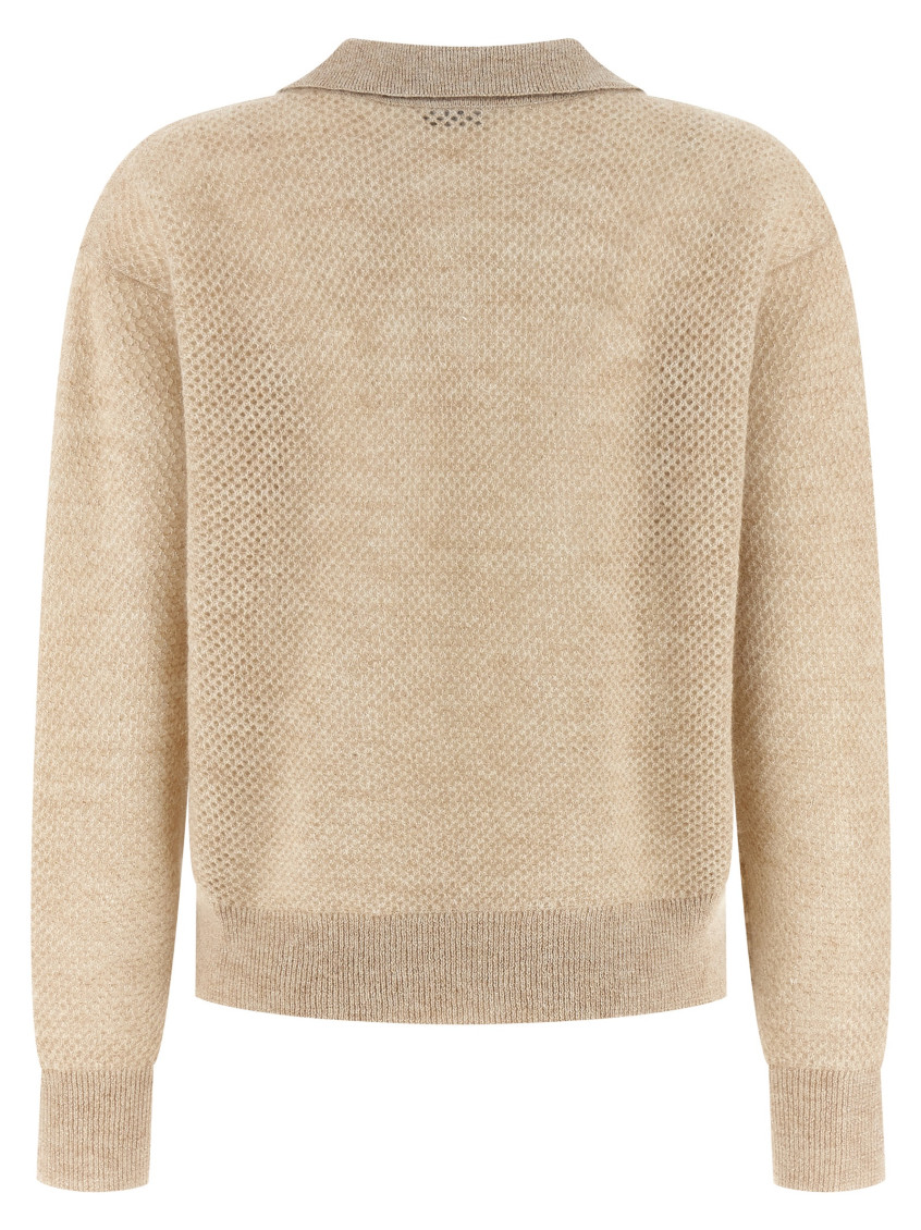 Beige Textured Shirt Collar Polo