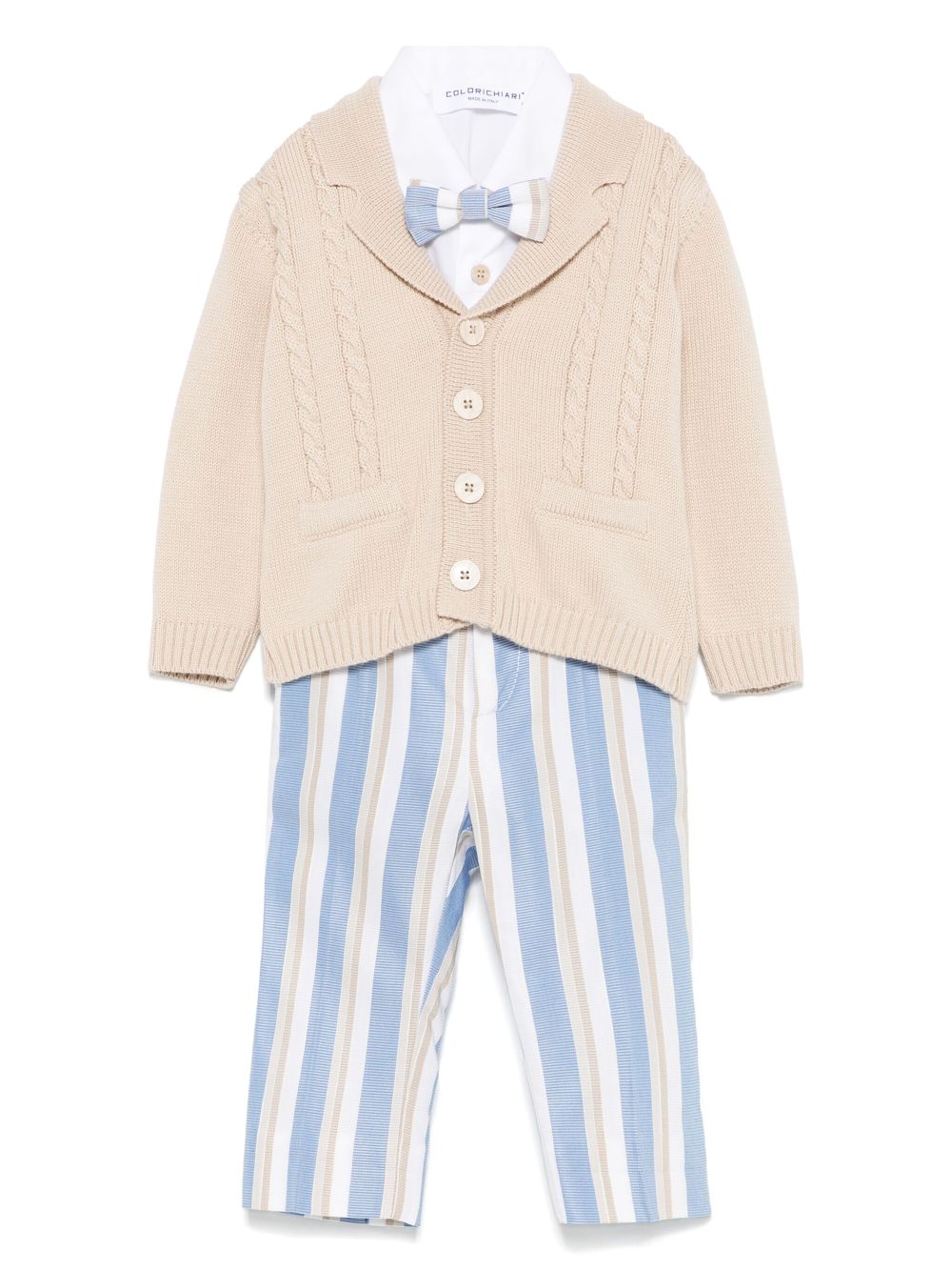 Striped trousers, shirt and cardigan set - Neutrals