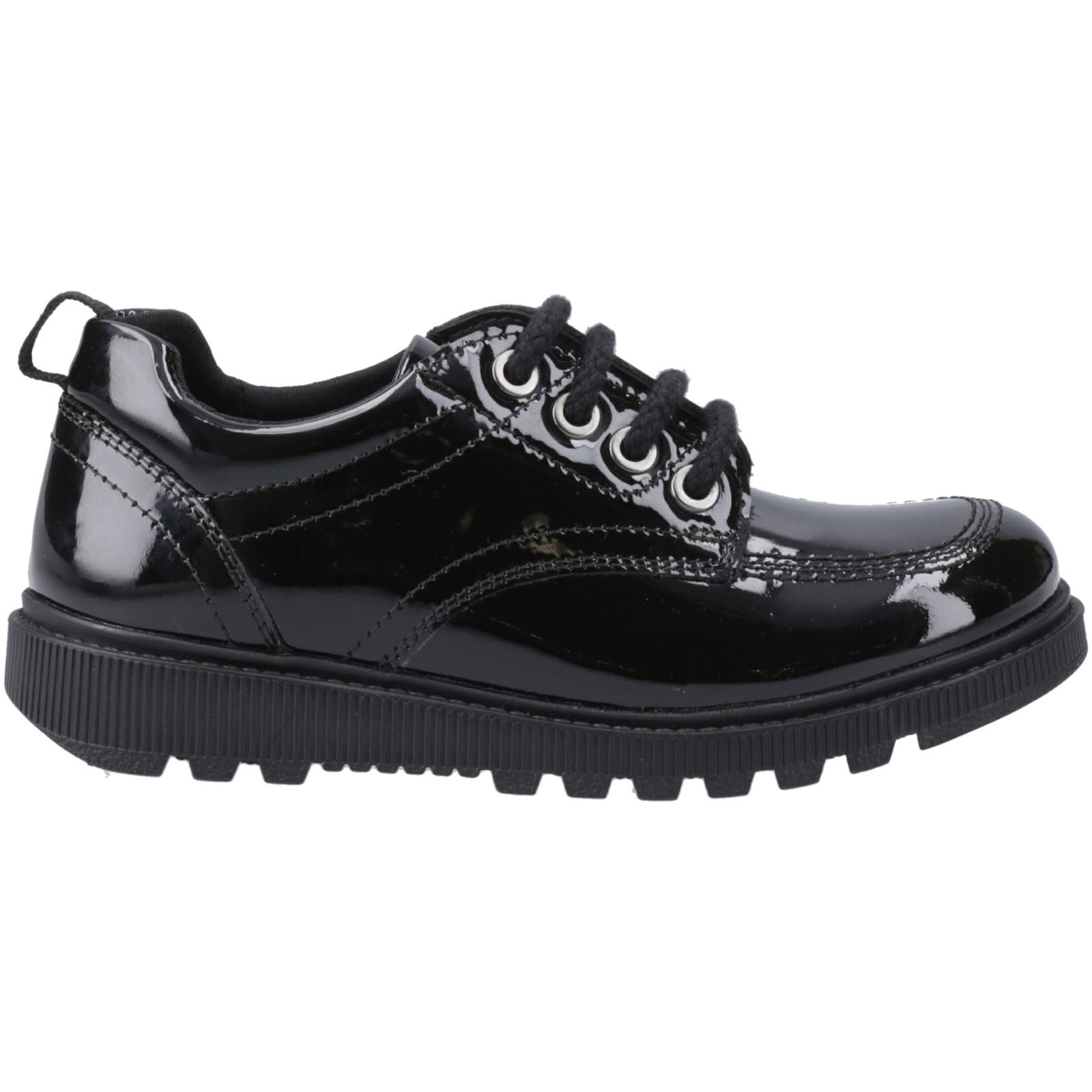 Hush Puppies Keeley Patent Leather Junior Black Lace-Up Shoe