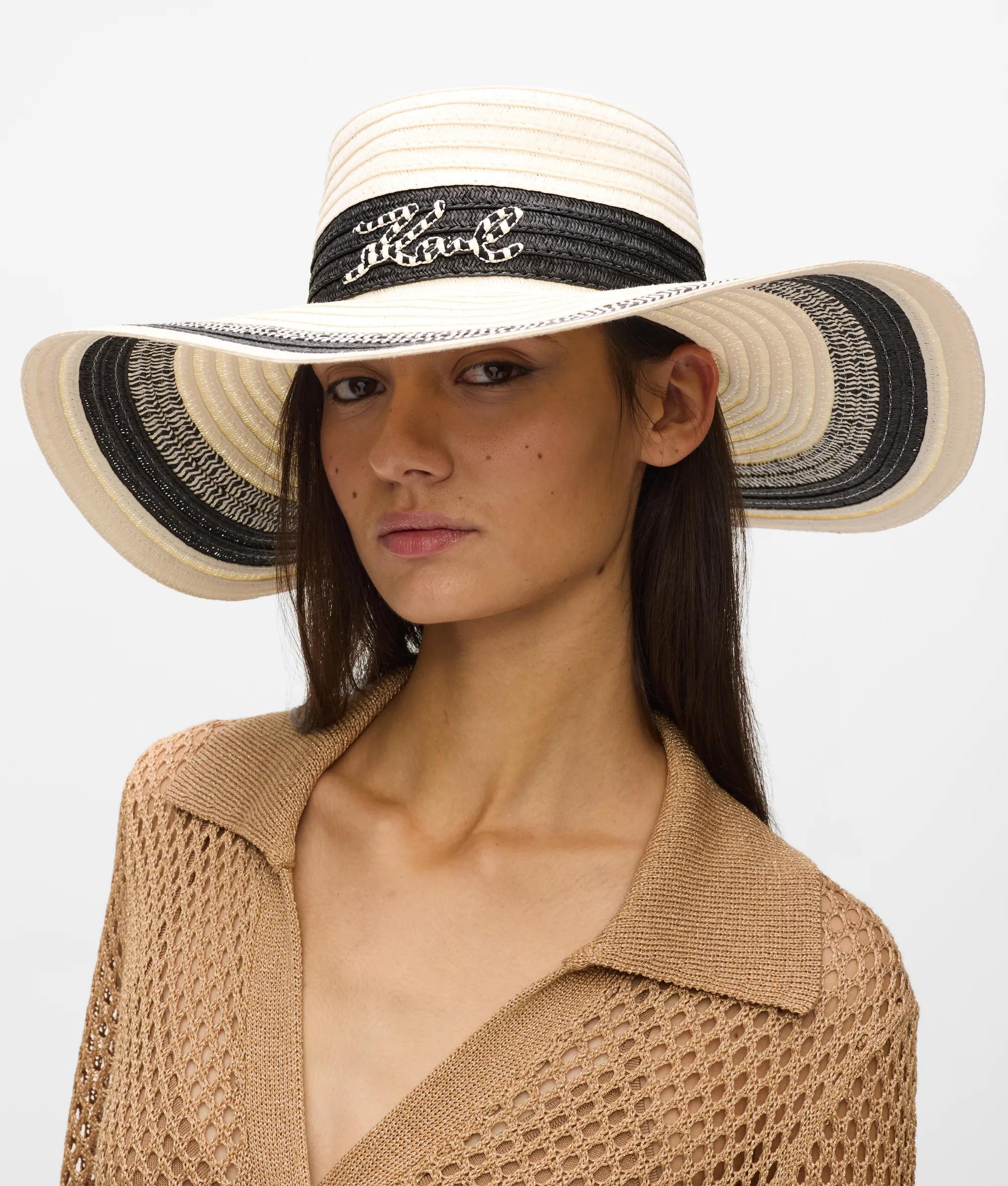 Karl Lagerfeld - K/signature Sonnenhut Mit Streifenlogo, Damen, Weiss/schwarz, Größe