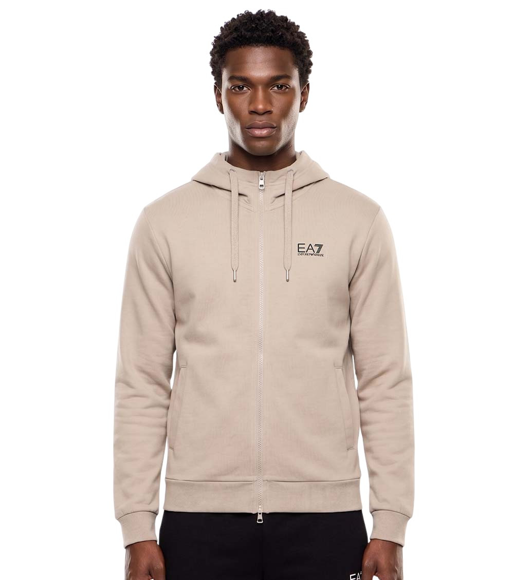 Beige Logo Zip Up Hoodies