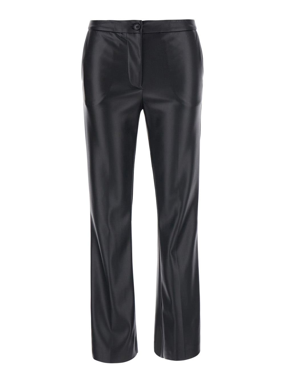 High-Waist Ecoleather Trousers — Black