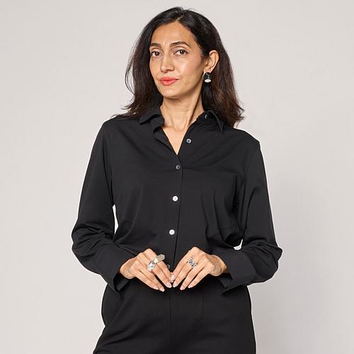 Hi-Low Tunic Shirt with Side Seam Gussets - Black