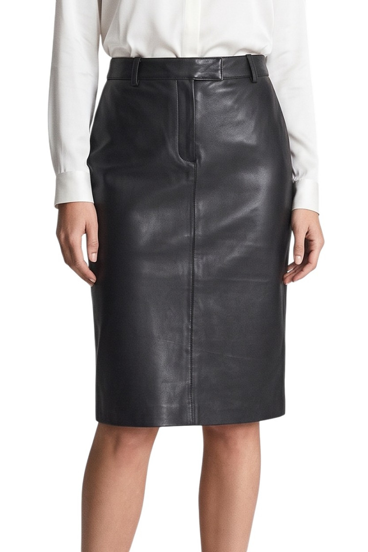 Black Solid Midi Skirt