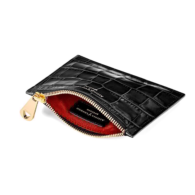 Small Essential Flat Pouch in Deep Shine Black Croc