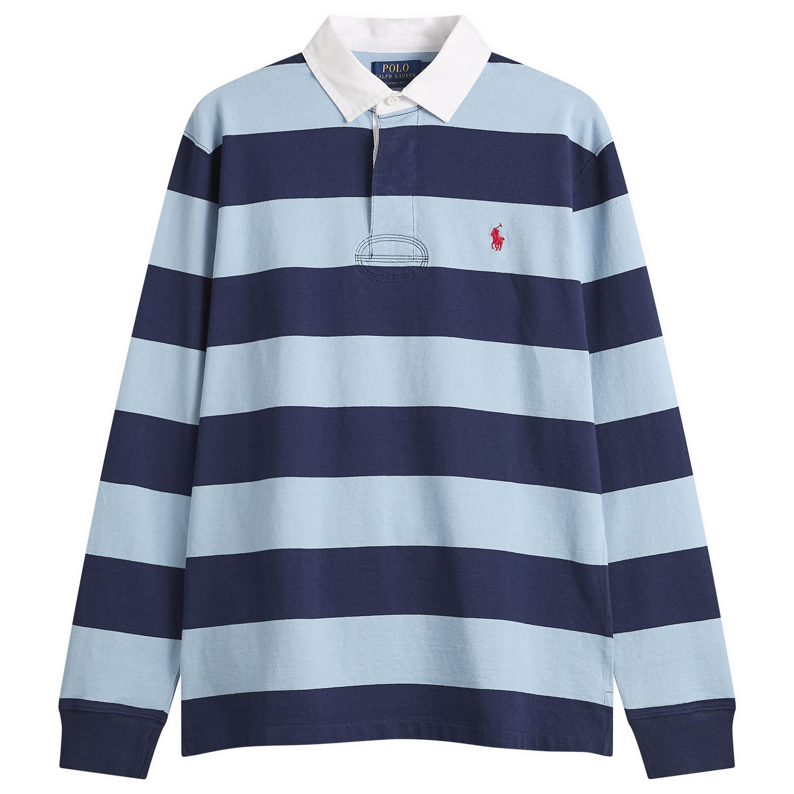 Men's Long Sleeve Rugby Shirt in Powder Blue/Newport Navy