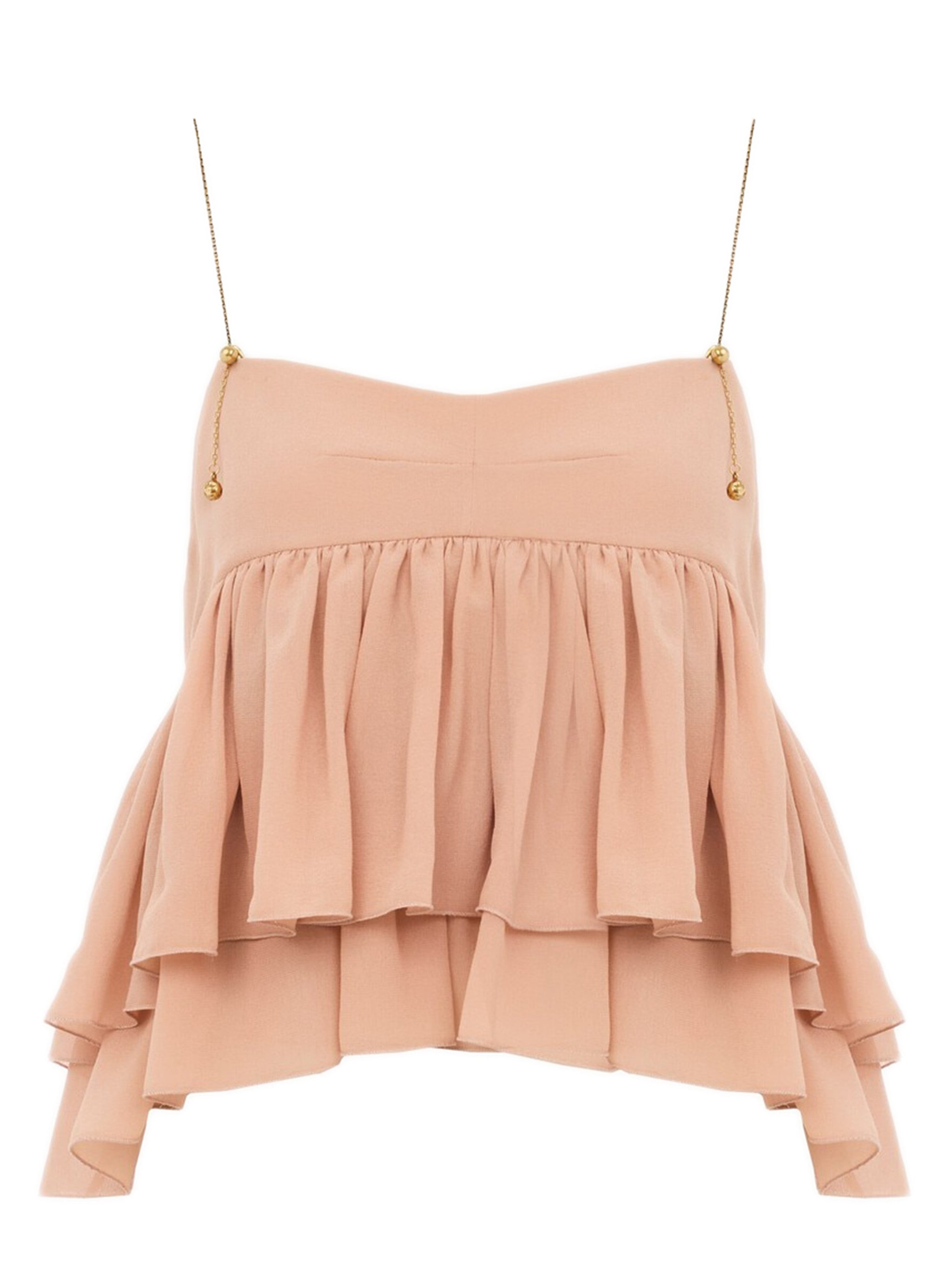 Chloé Sleeveless 100% Silk Tiered Mini Dress with Adjustable Chain Straps (Size 36)