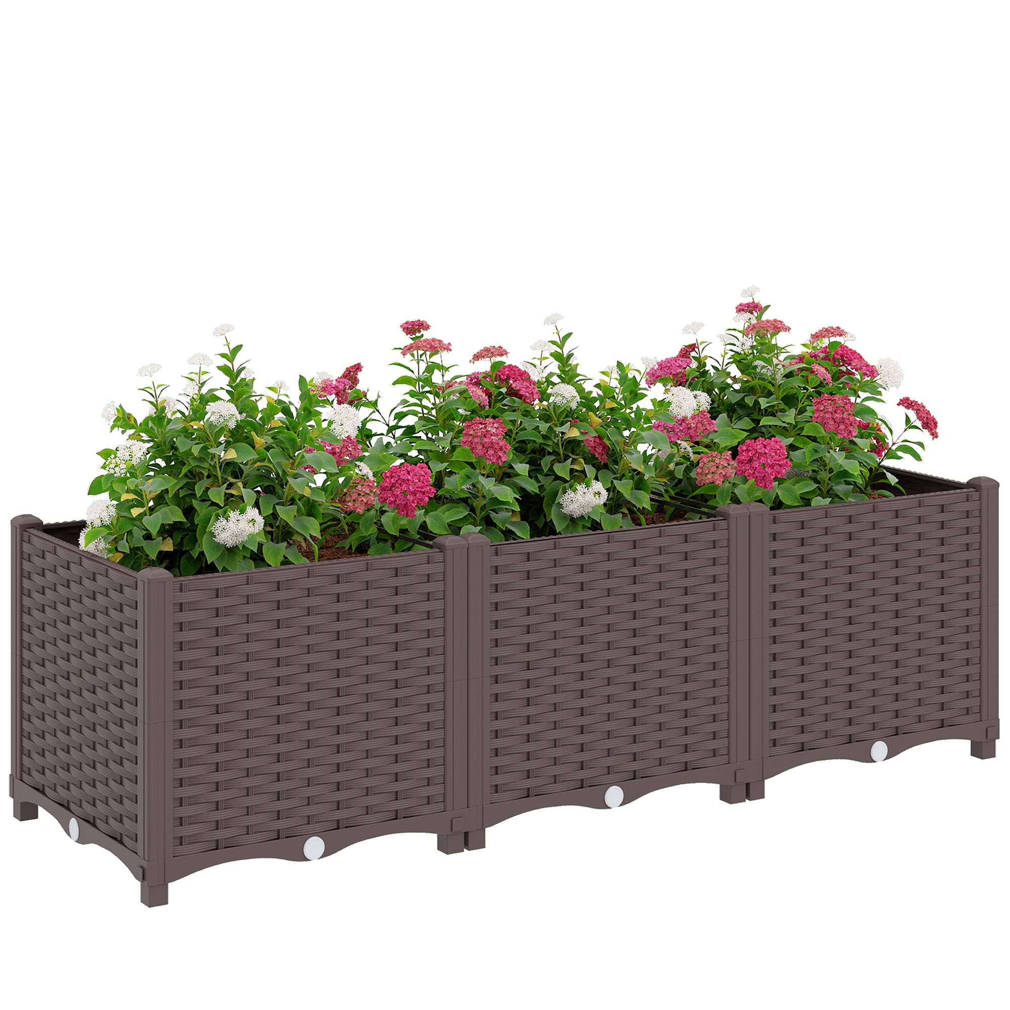 Outsunny Plastic Raised Garden Bed With Legs And Drainage Holes And Plugs In Brown