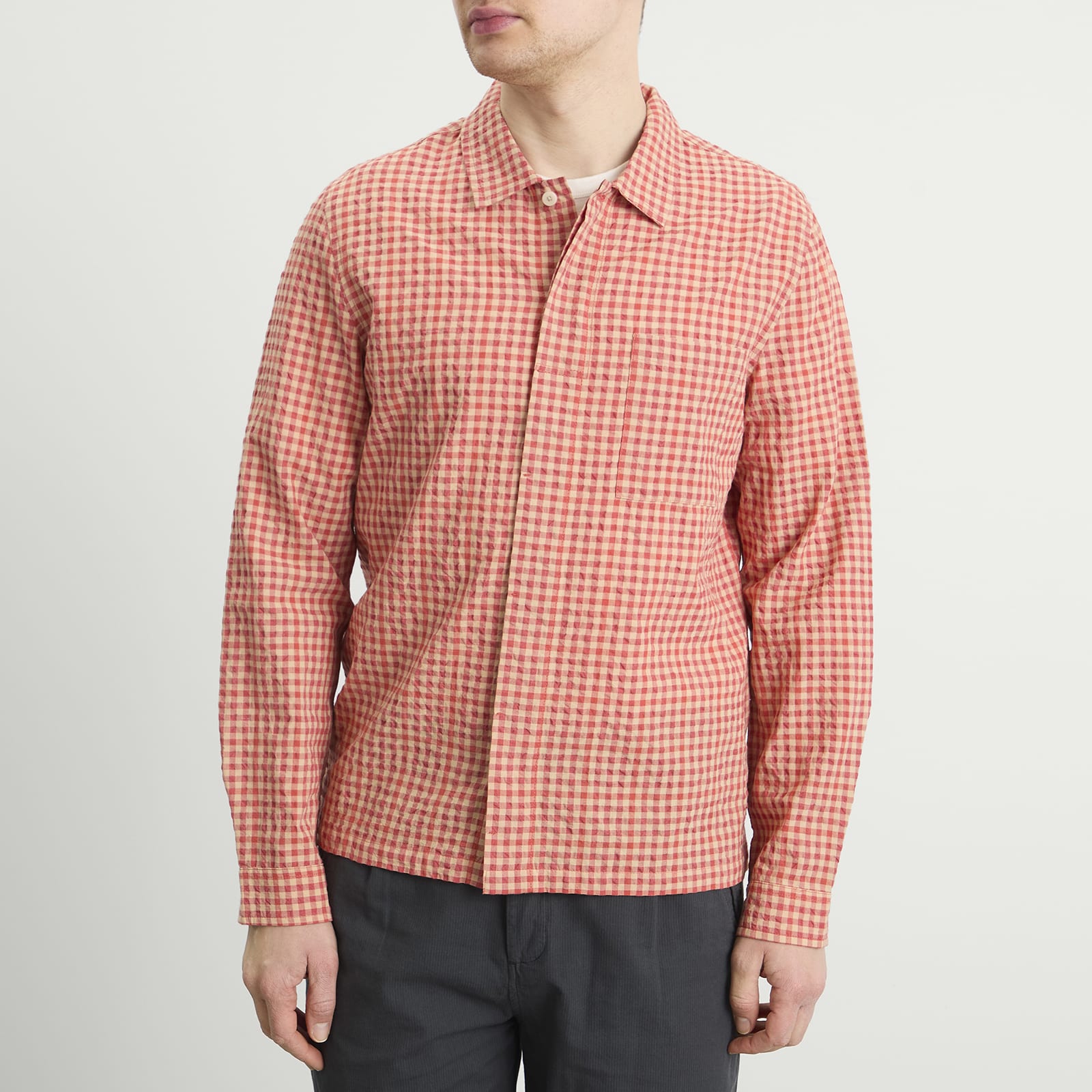Men's Patch Shirt in Red Oxide Textured Check