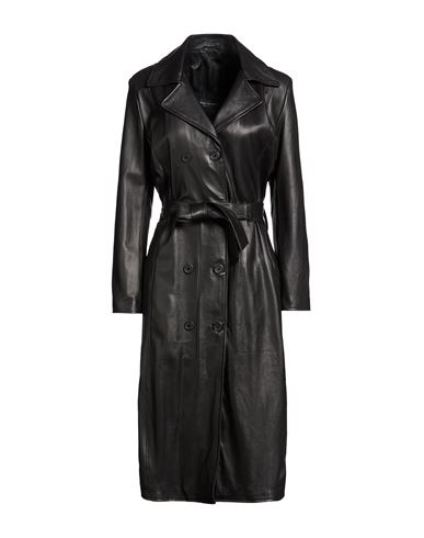 Woman Overcoat & Trench Coat Black Size M Leather