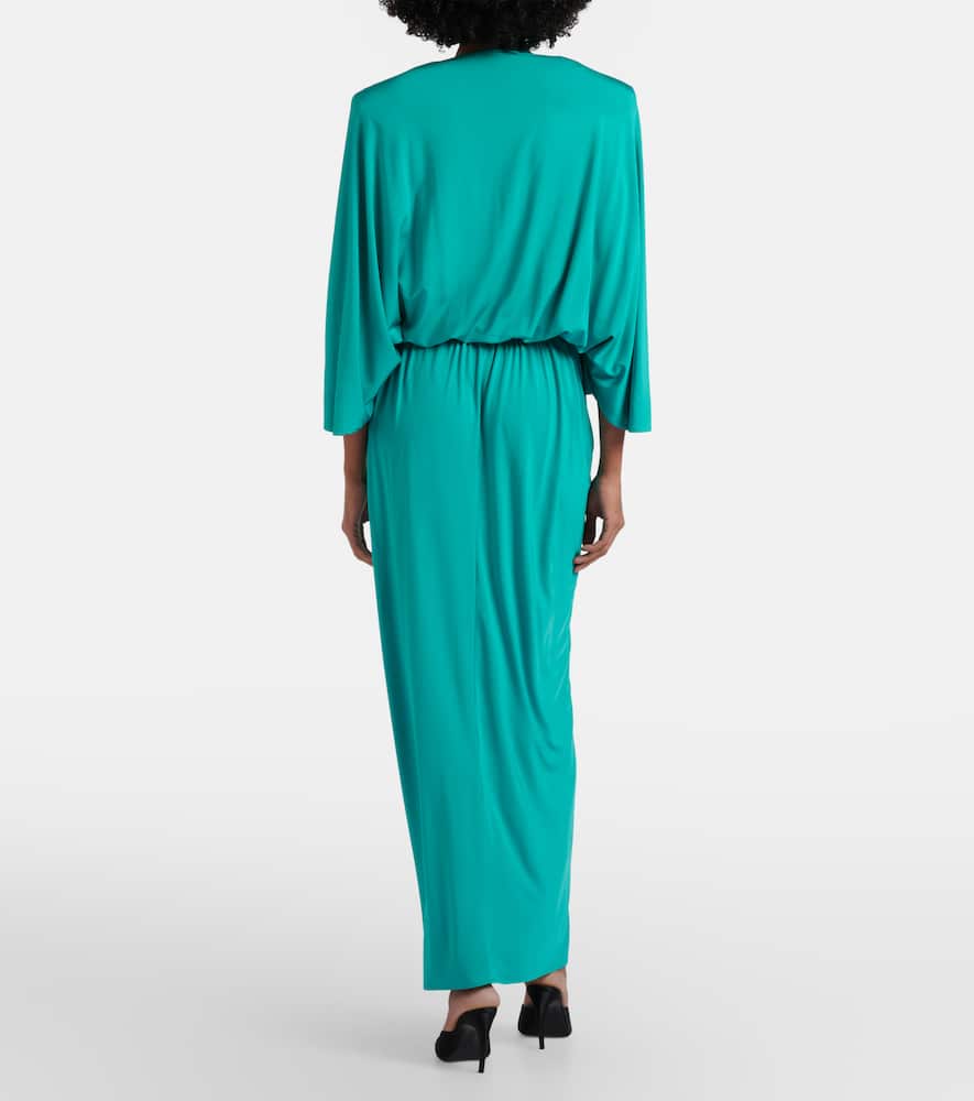 Floral-appliqué jersey maxi dress
