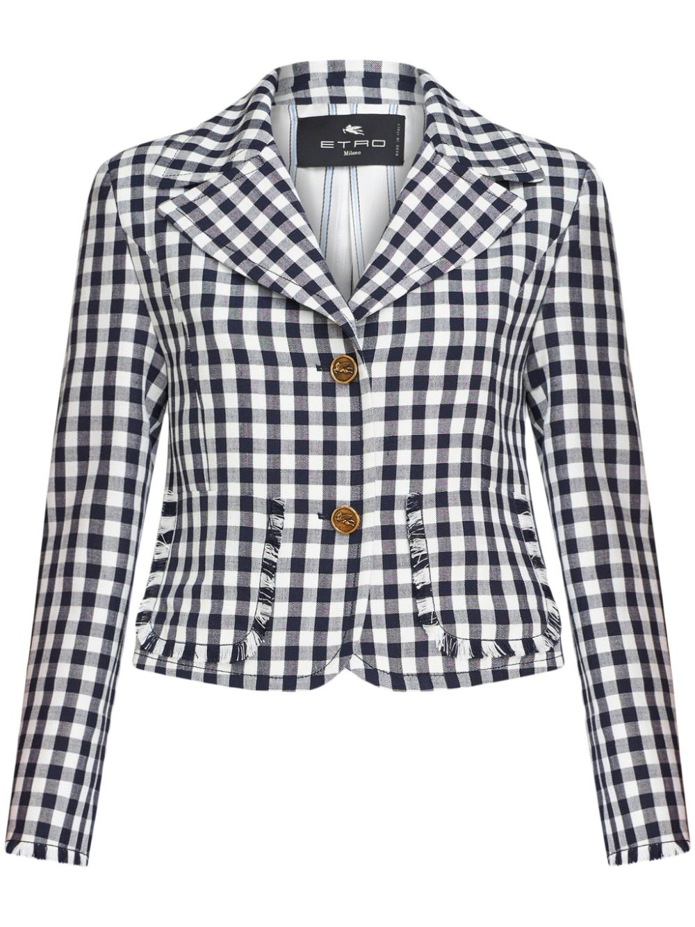 Gingham-check short jacket - Blue