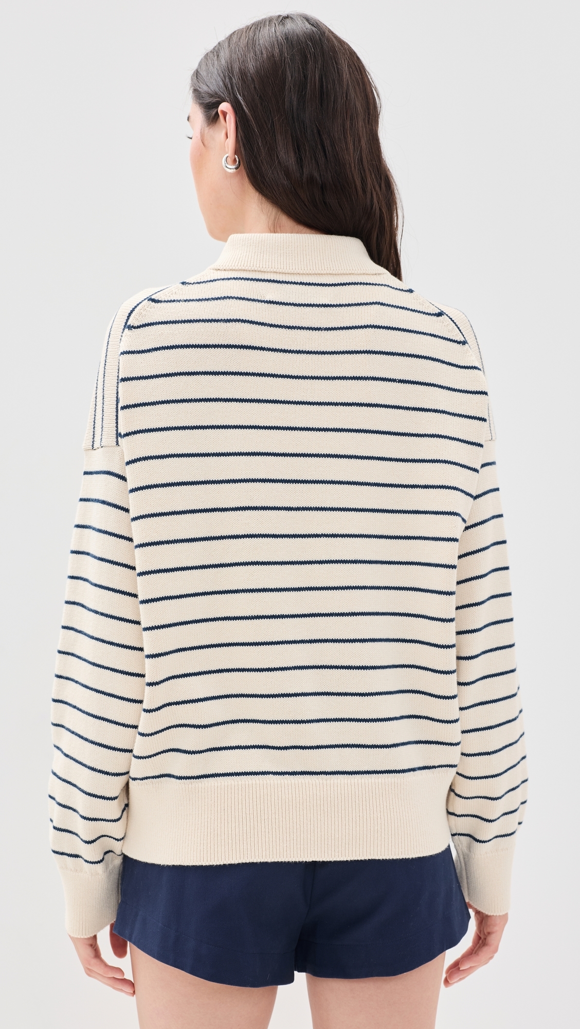 Cotton Striped Polo Ivory/Navy Stripe