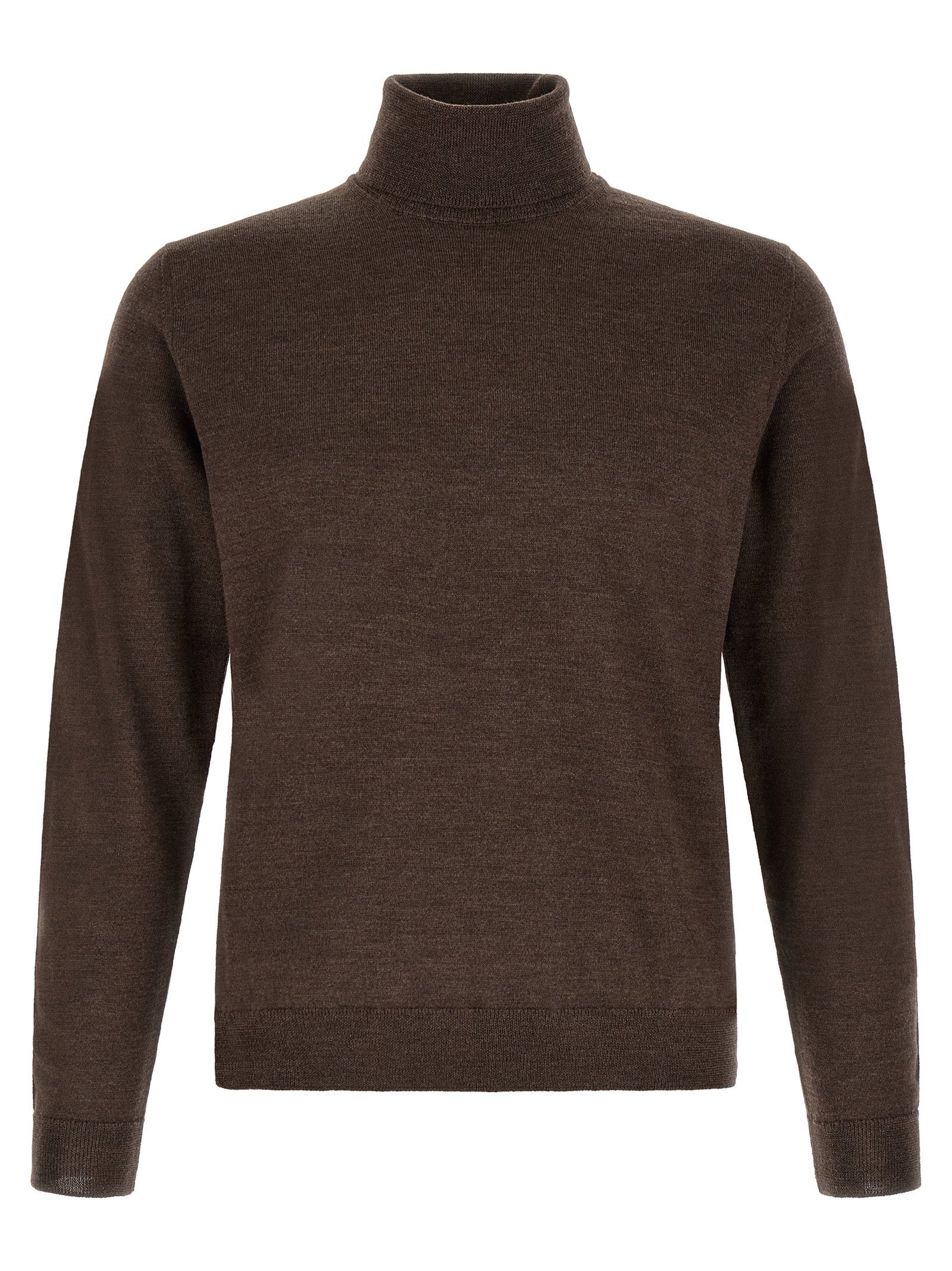 Virgin Wool Turtleneck Sweater — Brown