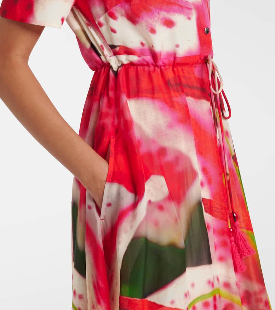Printed silk and cotton shirt dress