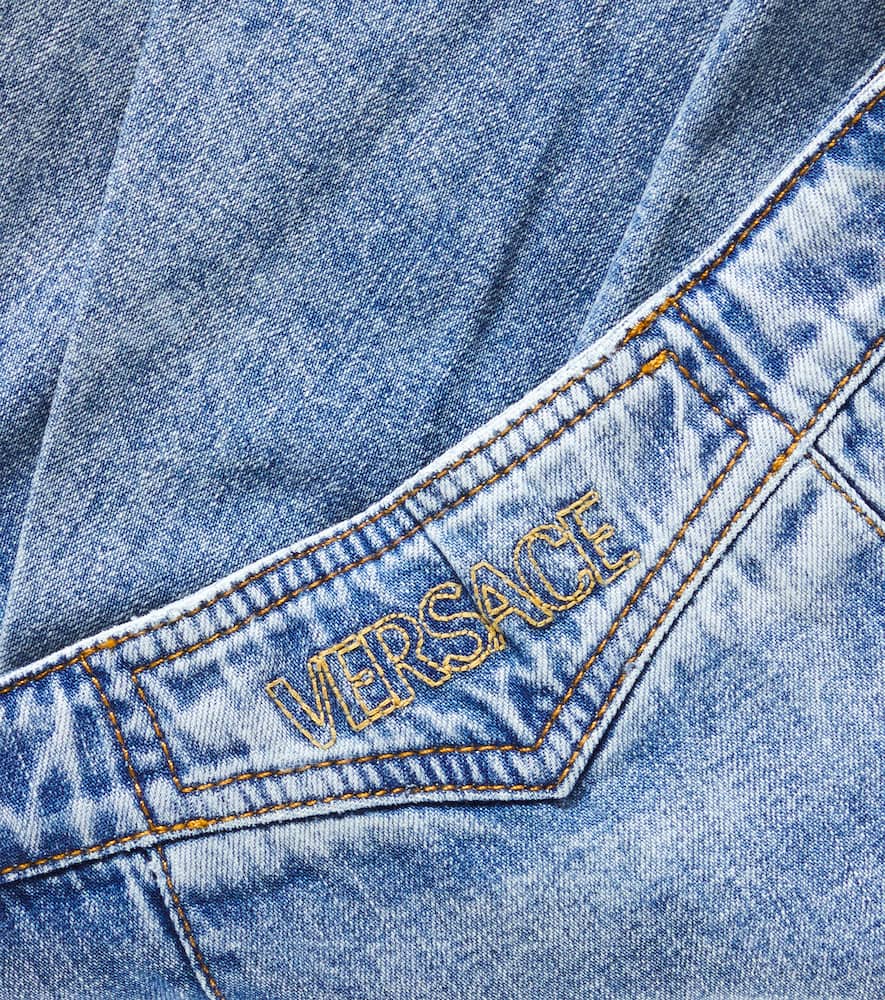 Versace Kids Embroidered denim skirt
