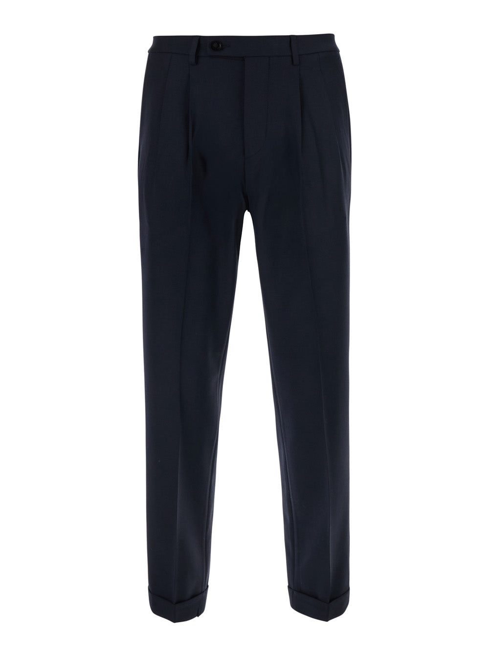 Double Pleated Tech Fabric Wool Trousers — Blue