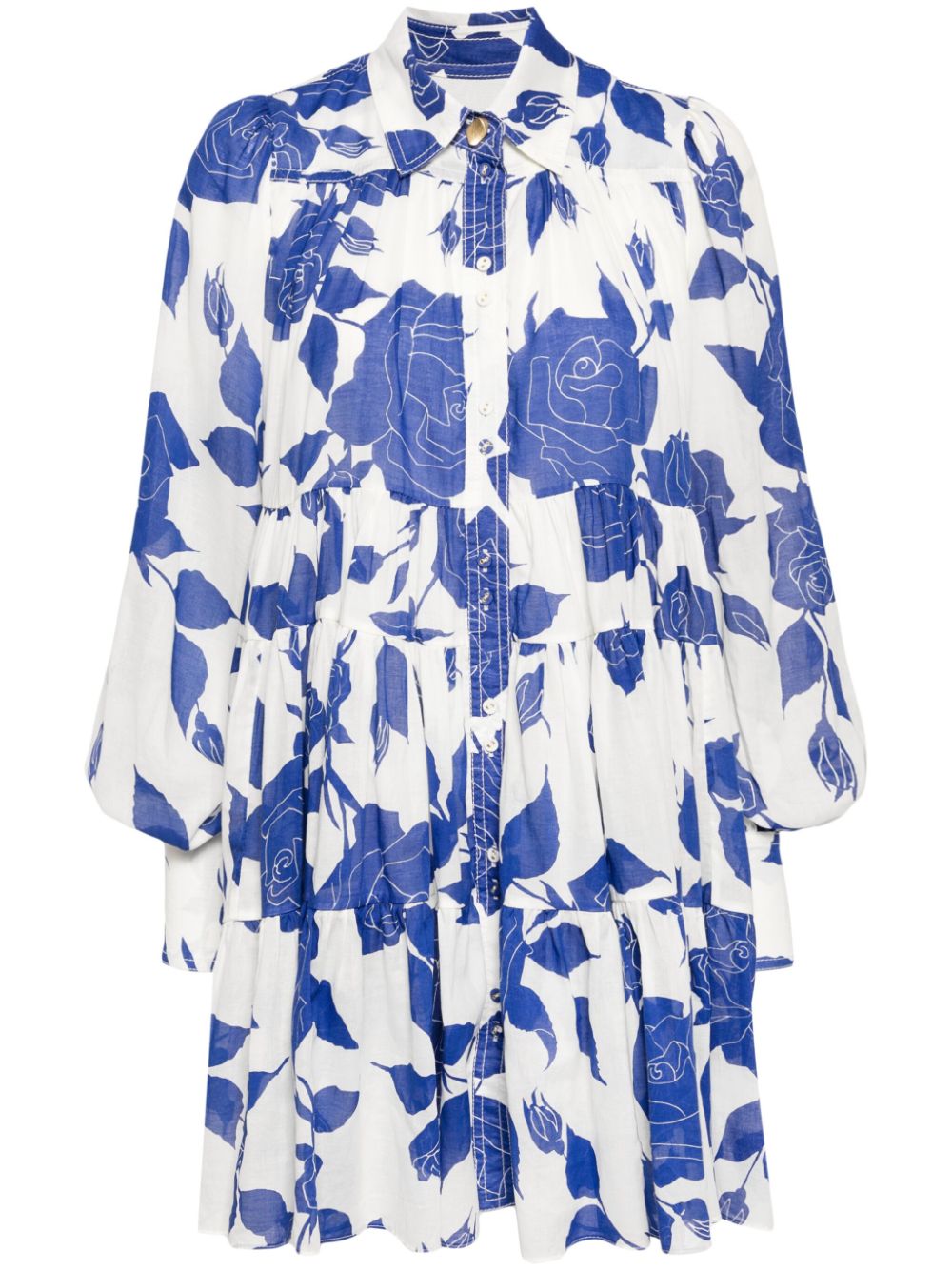 Rose-print cotton shirtdress - White