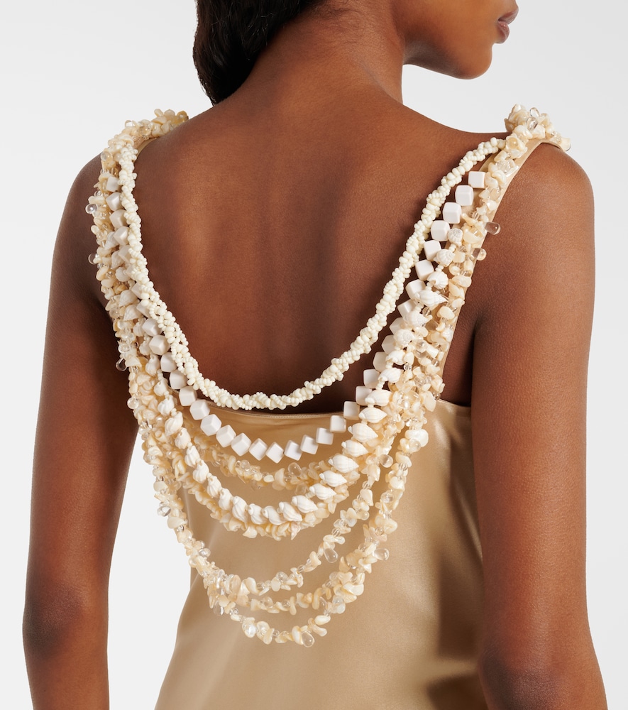 Embellished silk satin slip dress