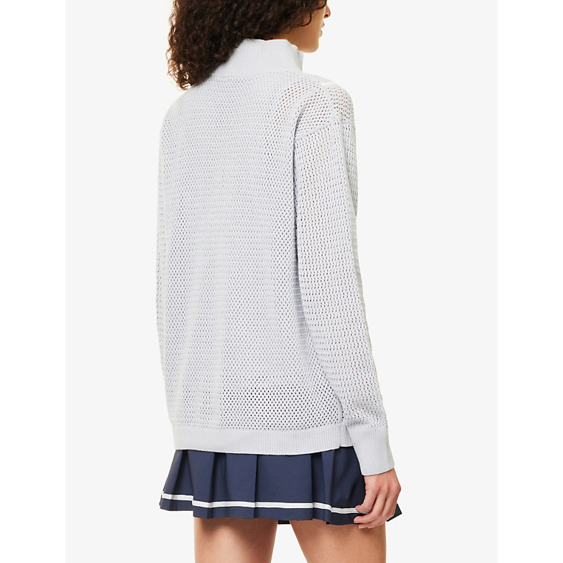 Womens Pearl Blue Calva Quarter-zip Cotton Knitted Jumper M