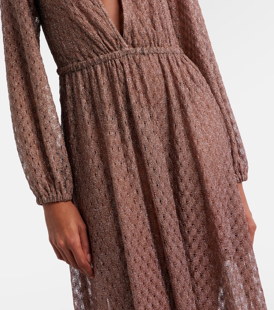 Open-knit lamé maxi dress