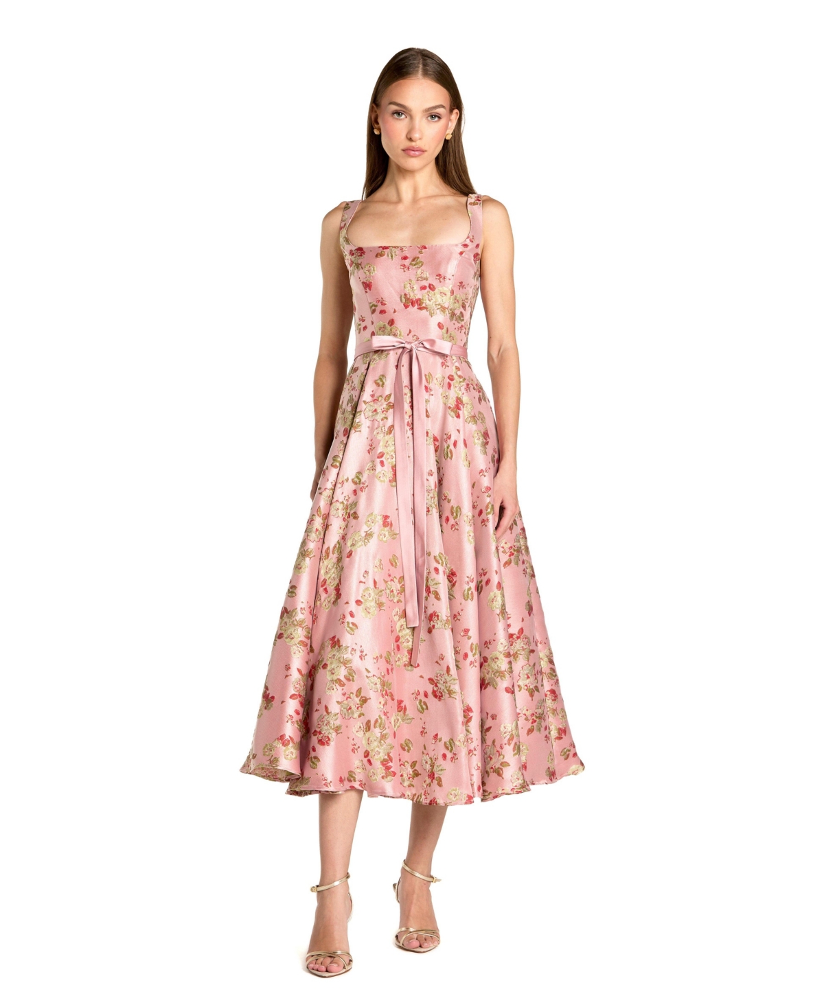 Women's Sleeveless Brocade A Line Midi Dress - Pink multi
