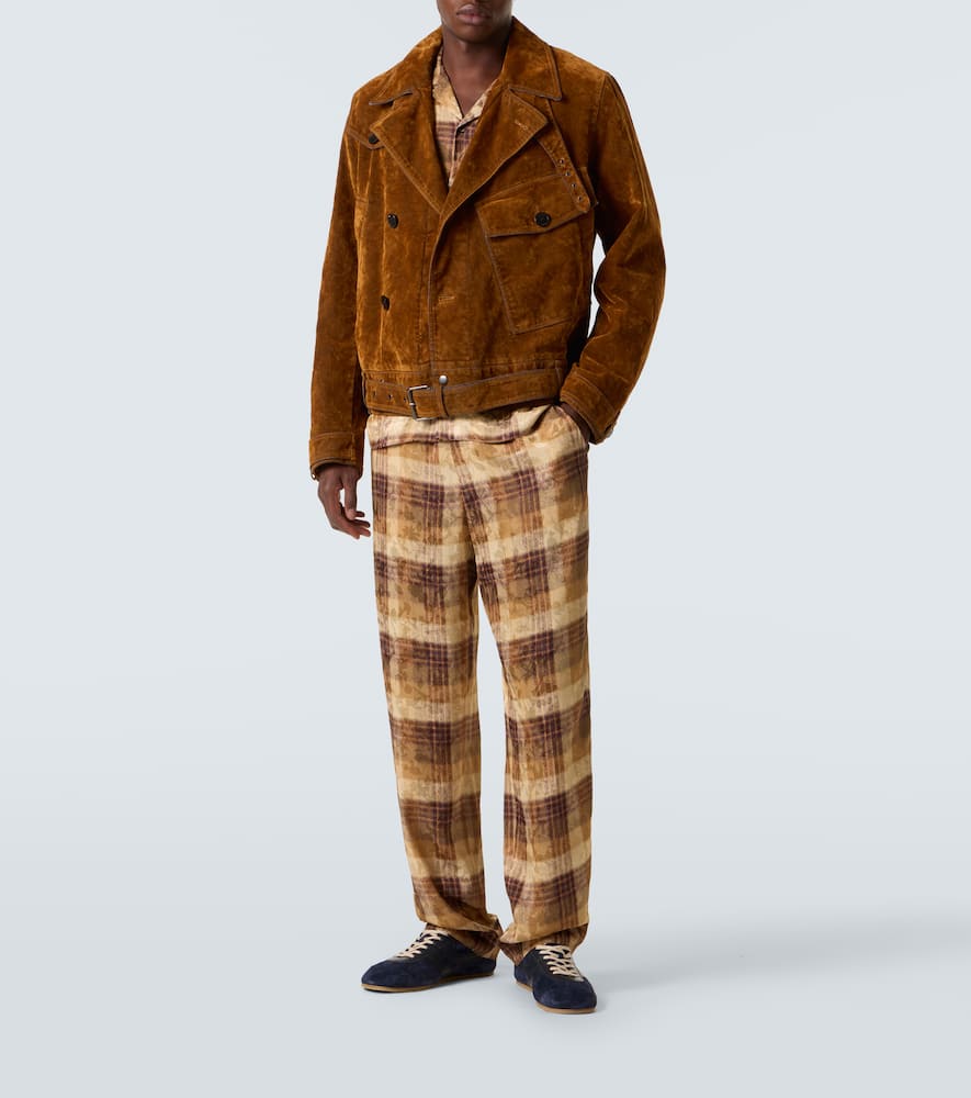 Checked jacquard straight pants
