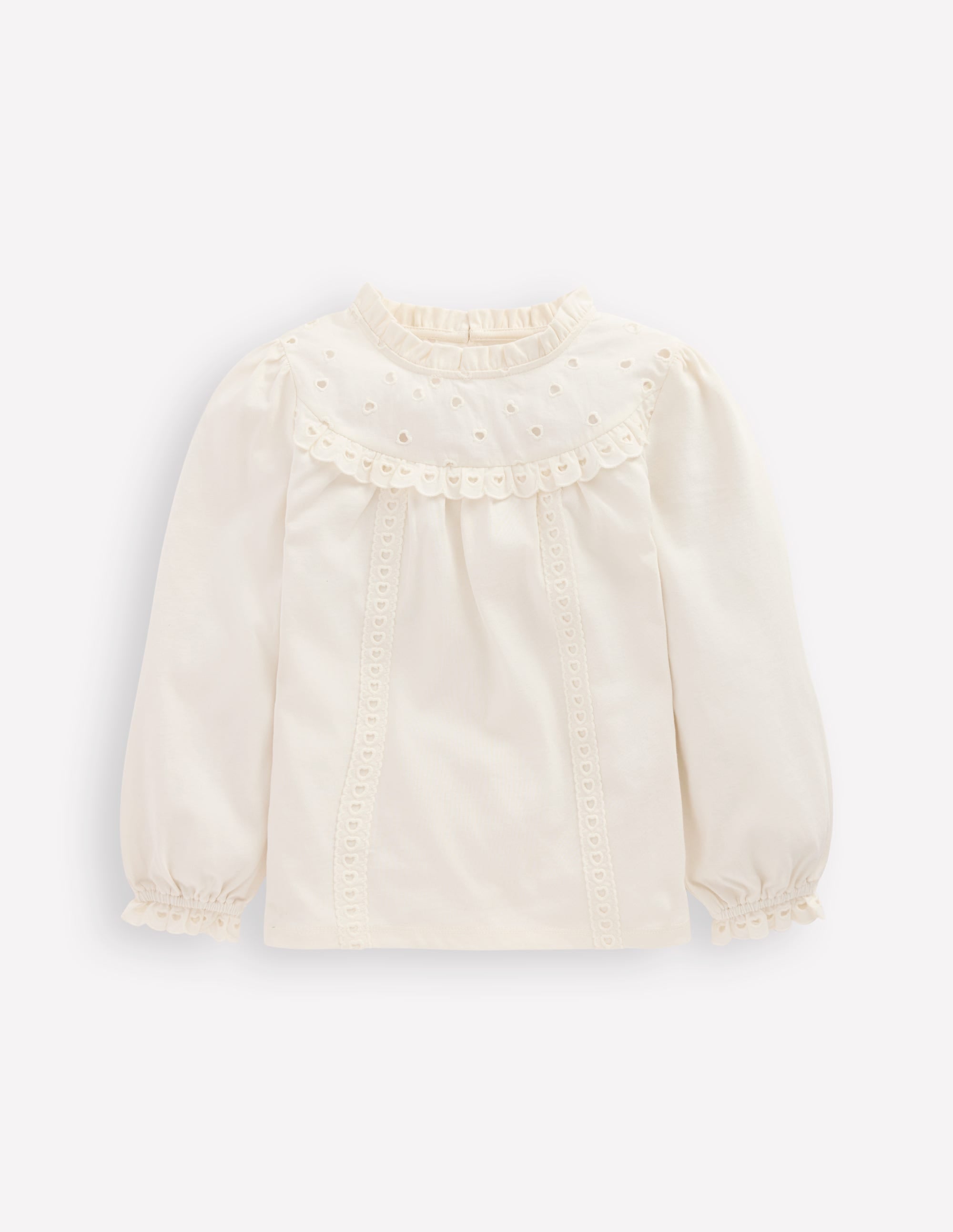Jersey Heart Broderie Top Soft Ivory