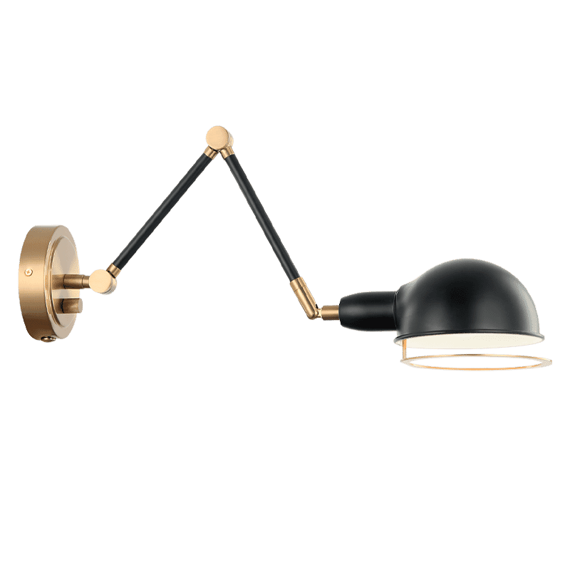 Aged Gold Brass Black One Light Wall Sconce from the Blare Collection
