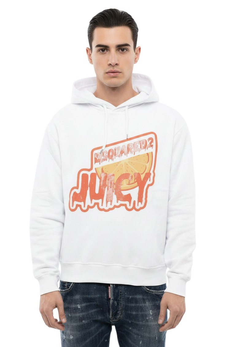 White Regular Graphic Hoodie