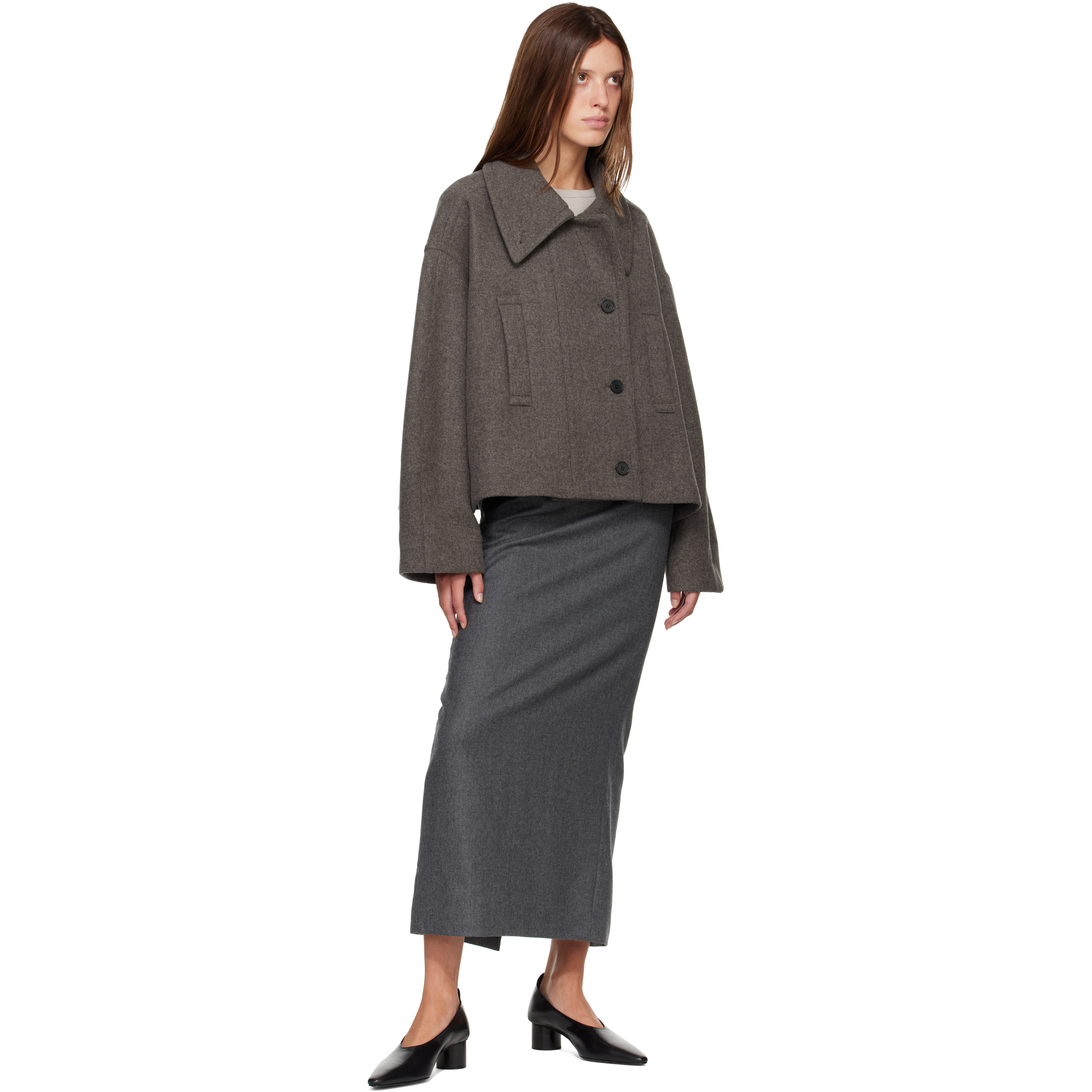 Gray Palma Wool Cash Double Short Jacket