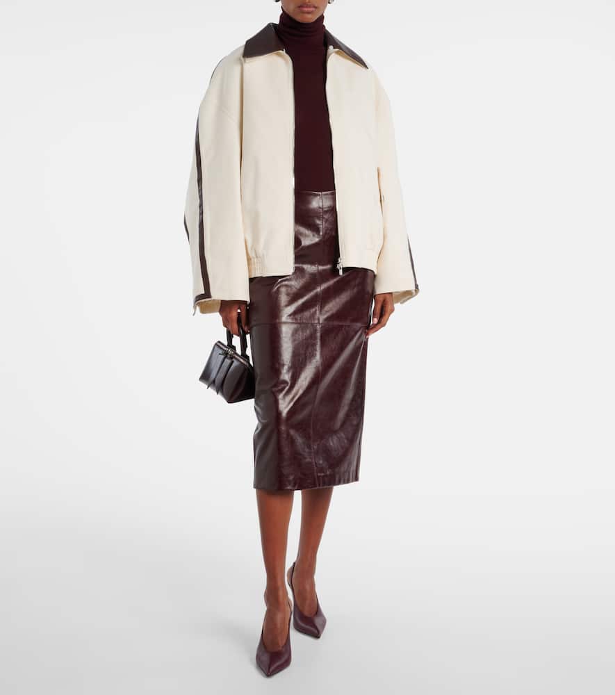 Leather-trimmed cotton jacket