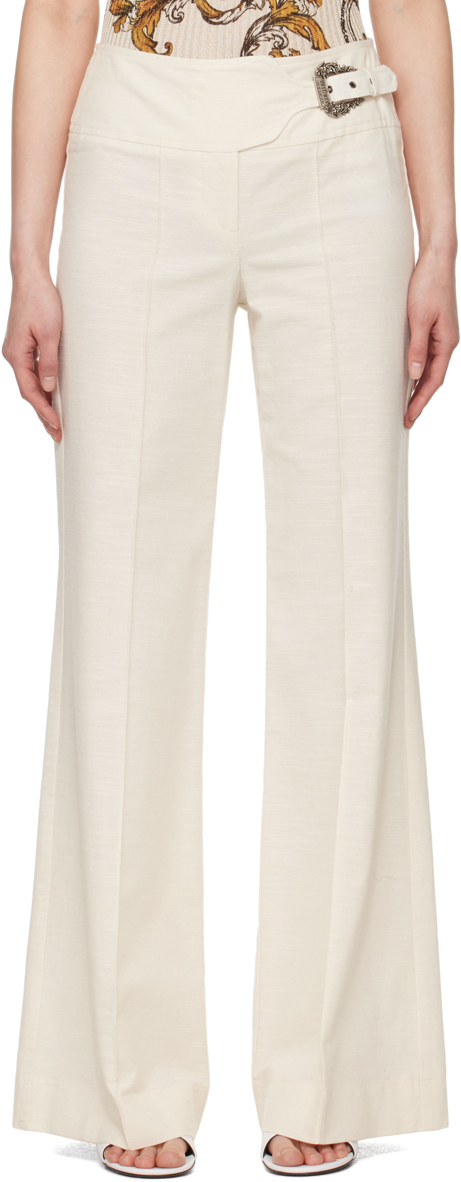 Versace Jeans Couture Off-White Baroque Buckle Trousers