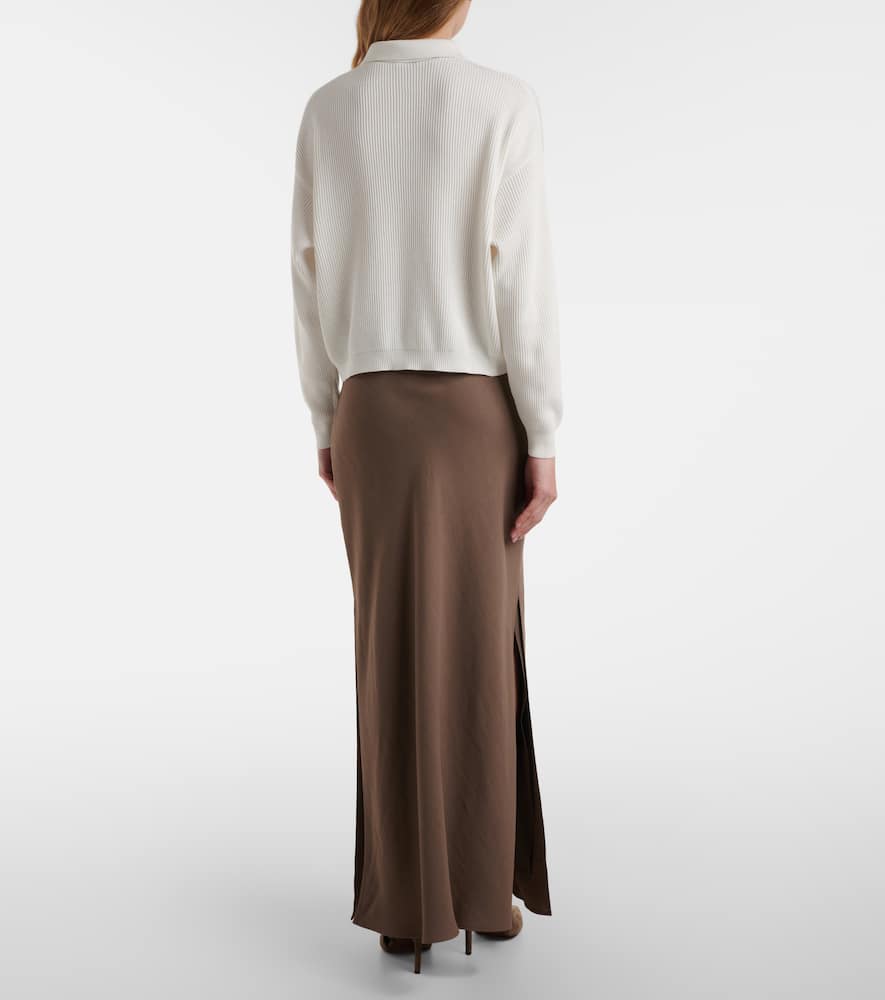 Ribbed-knit cotton polo sweater