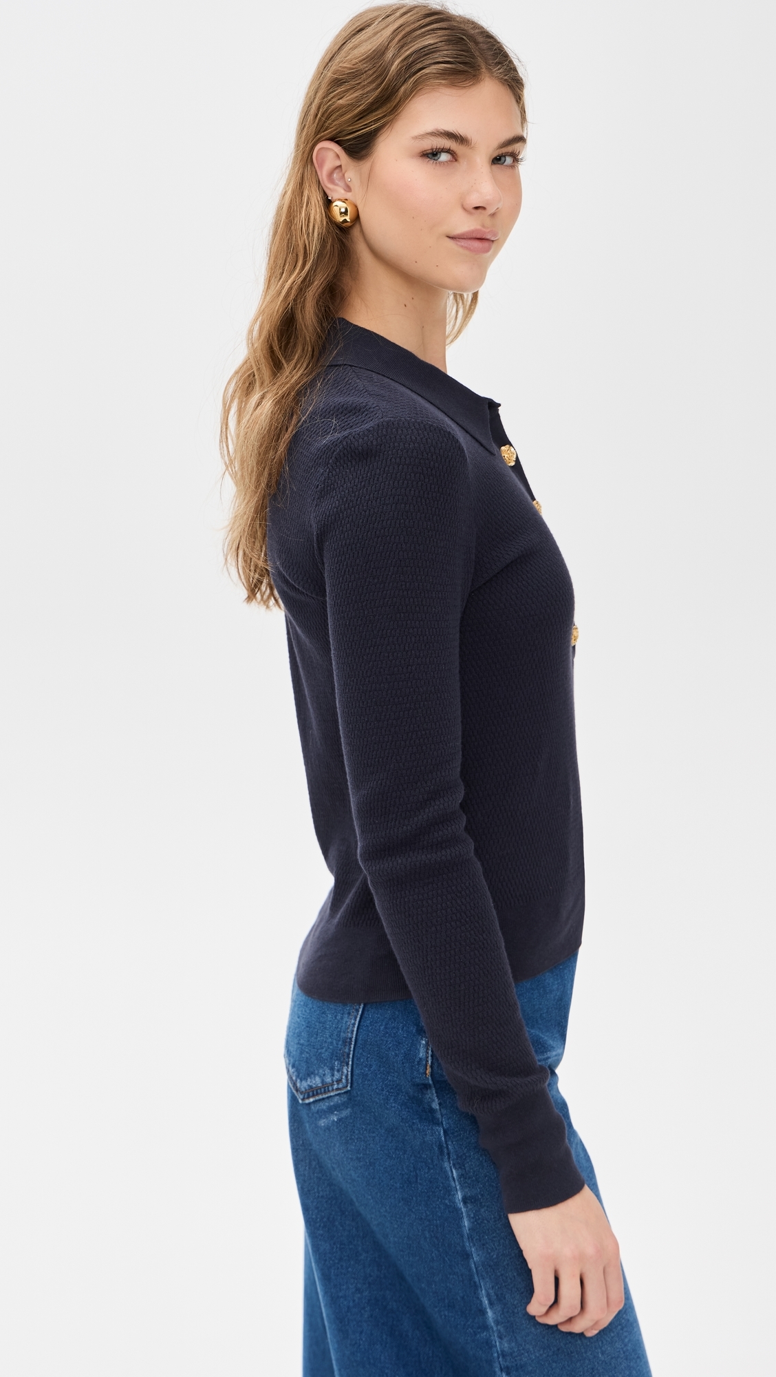 Sterling Jewel Button Collar Sweater Midnight/Gold Rose