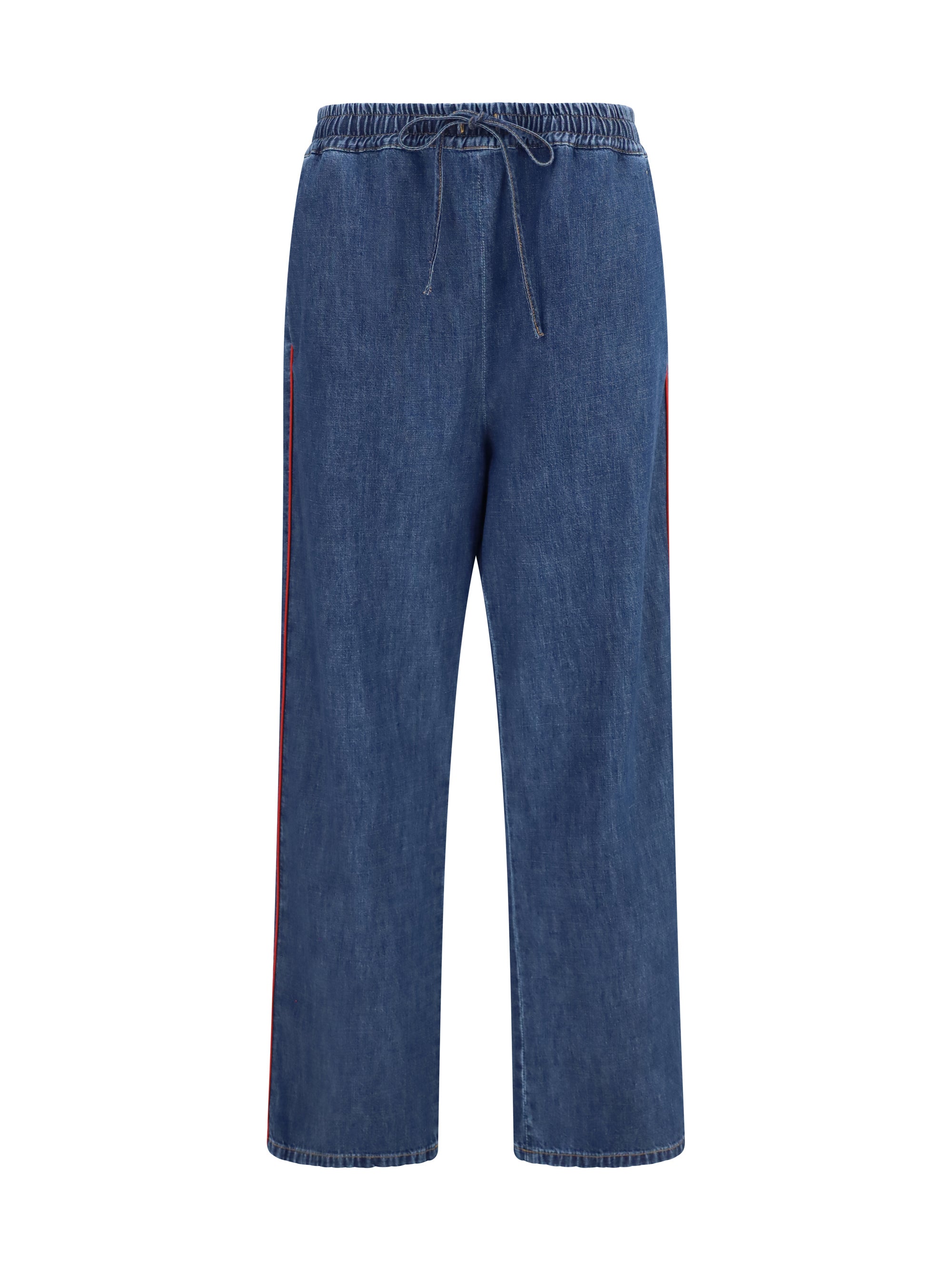 Wide-Leg Denim with Side Stripe Jeans — Blue
