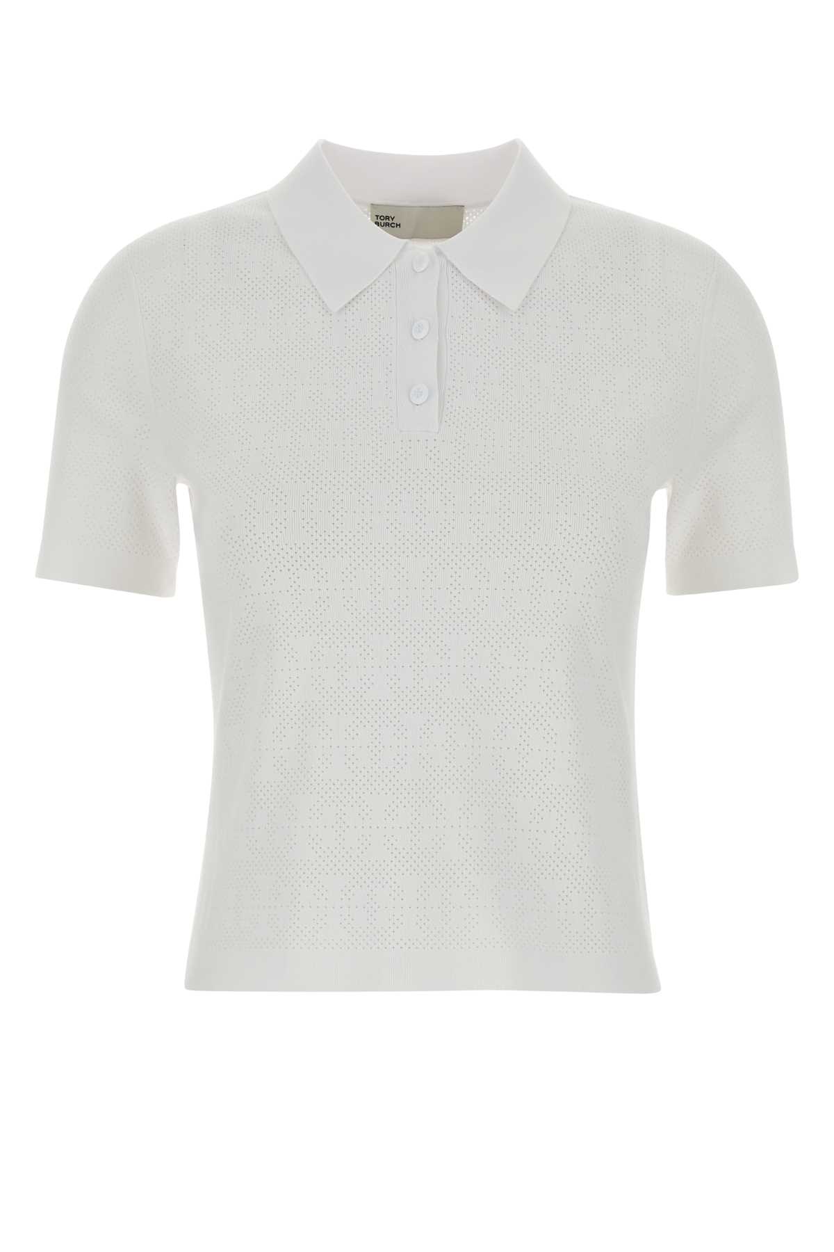 White Stretch Viscose Blend Polo Shirt - Women