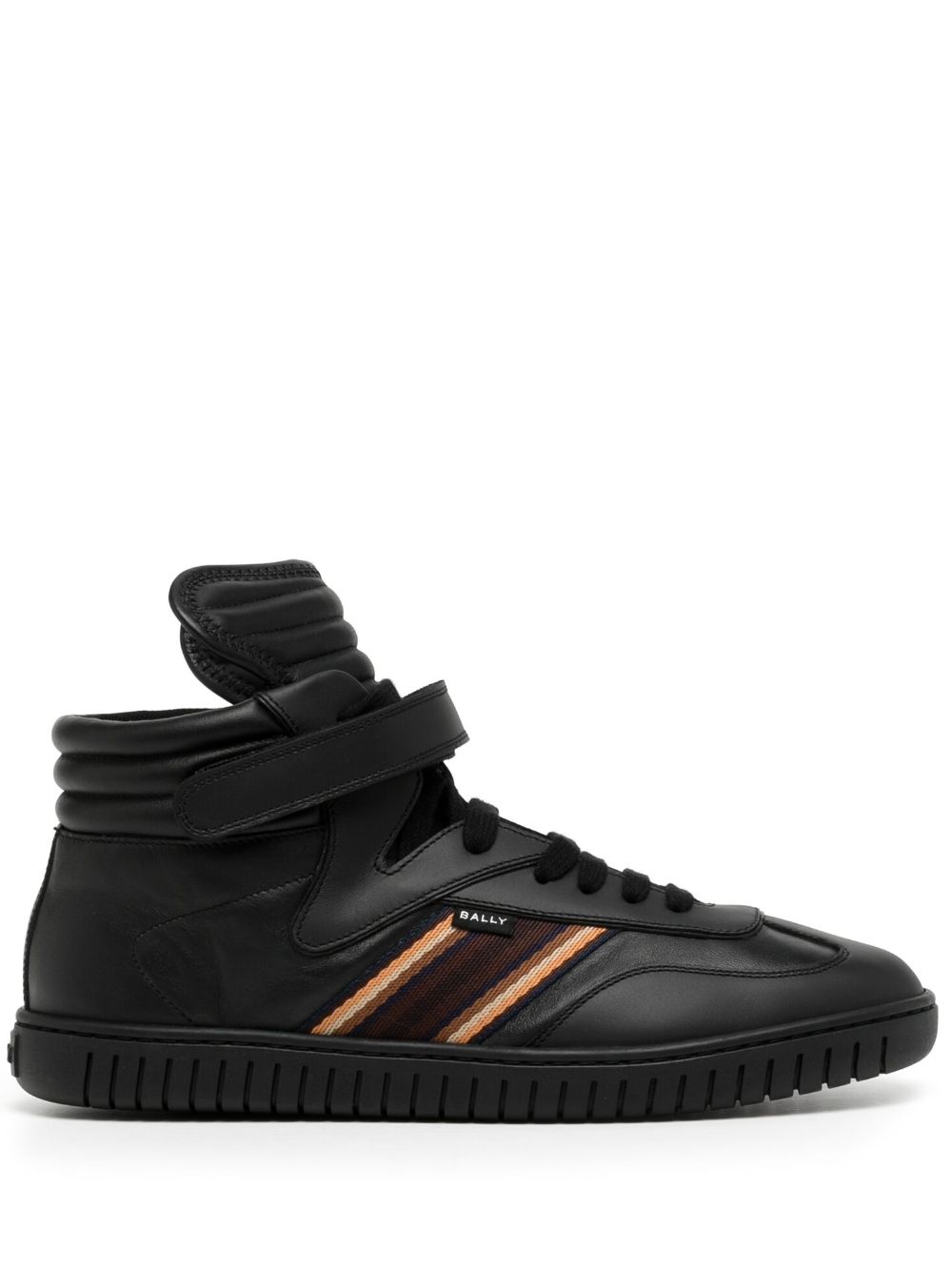 Side-stripe leather high-top sneakers - Black