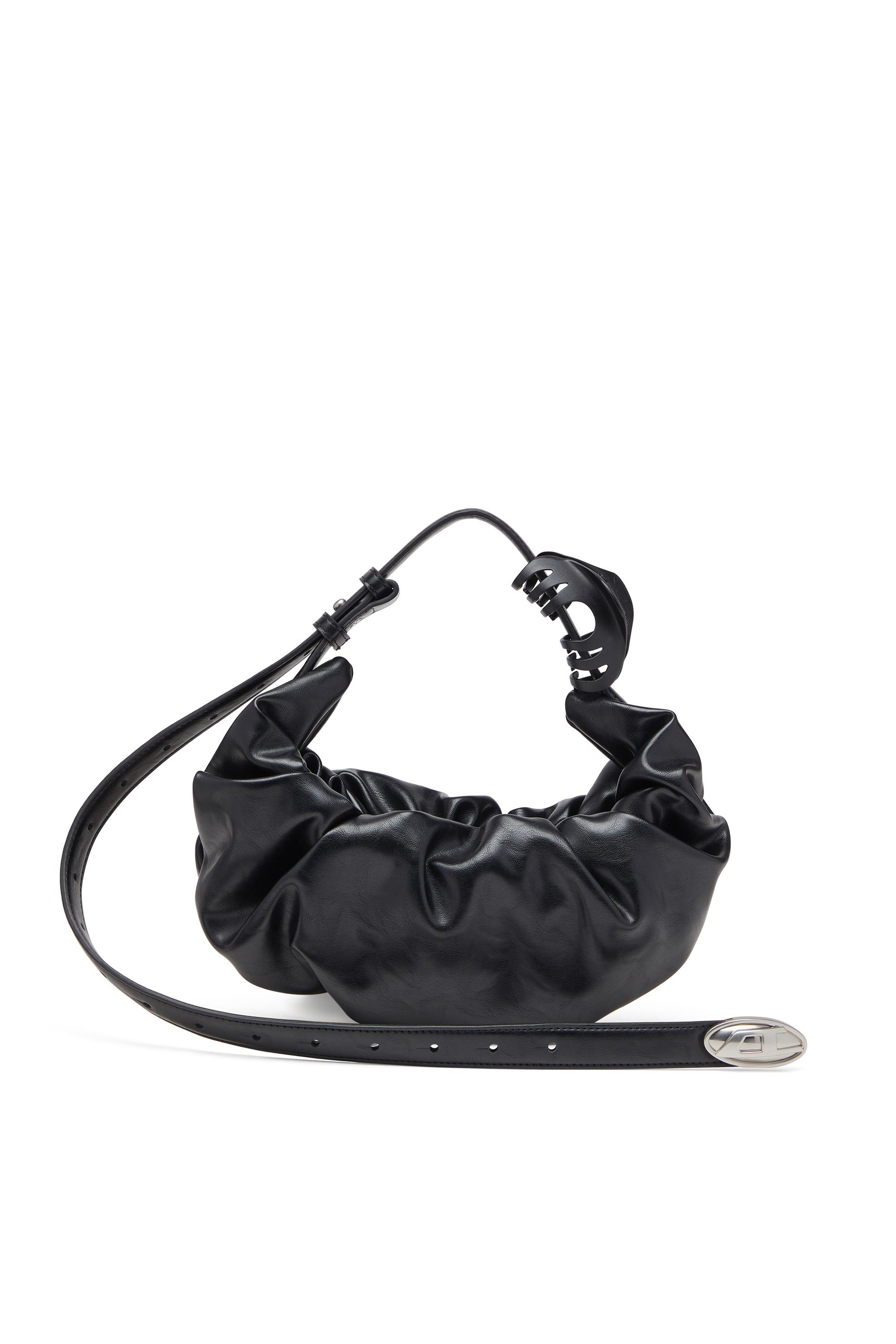 Grab-D S-Small scrunched hobo bag in shiny PU - Shoulder Bags - Woman - Black