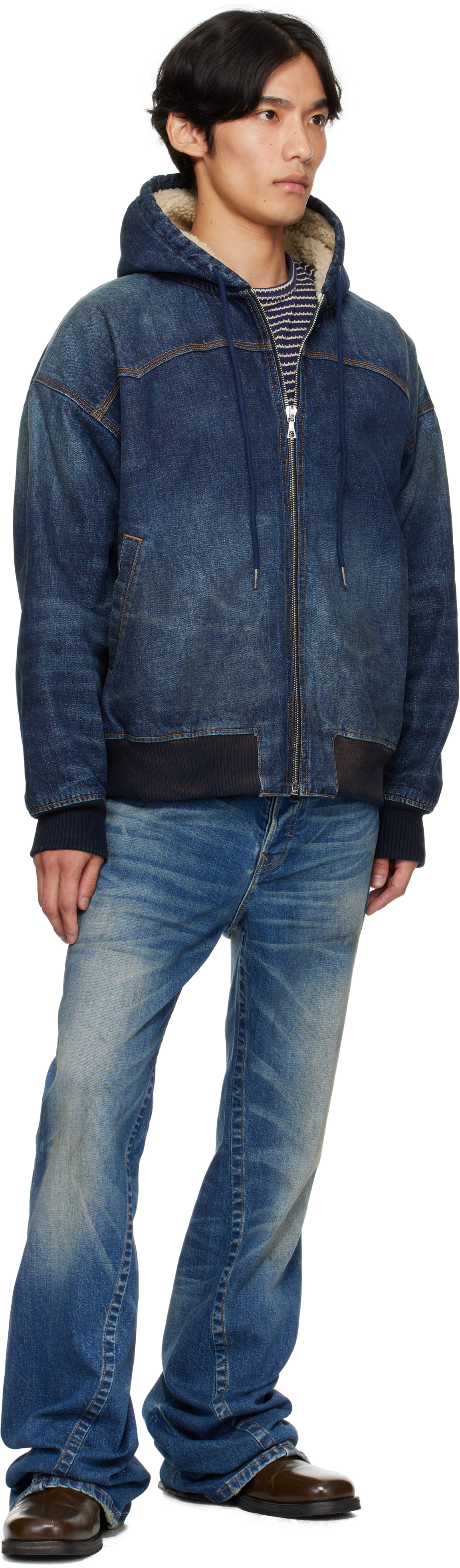 Navy Mike Japanese VTG Double Dip Sherpa Lined Denim Jacket